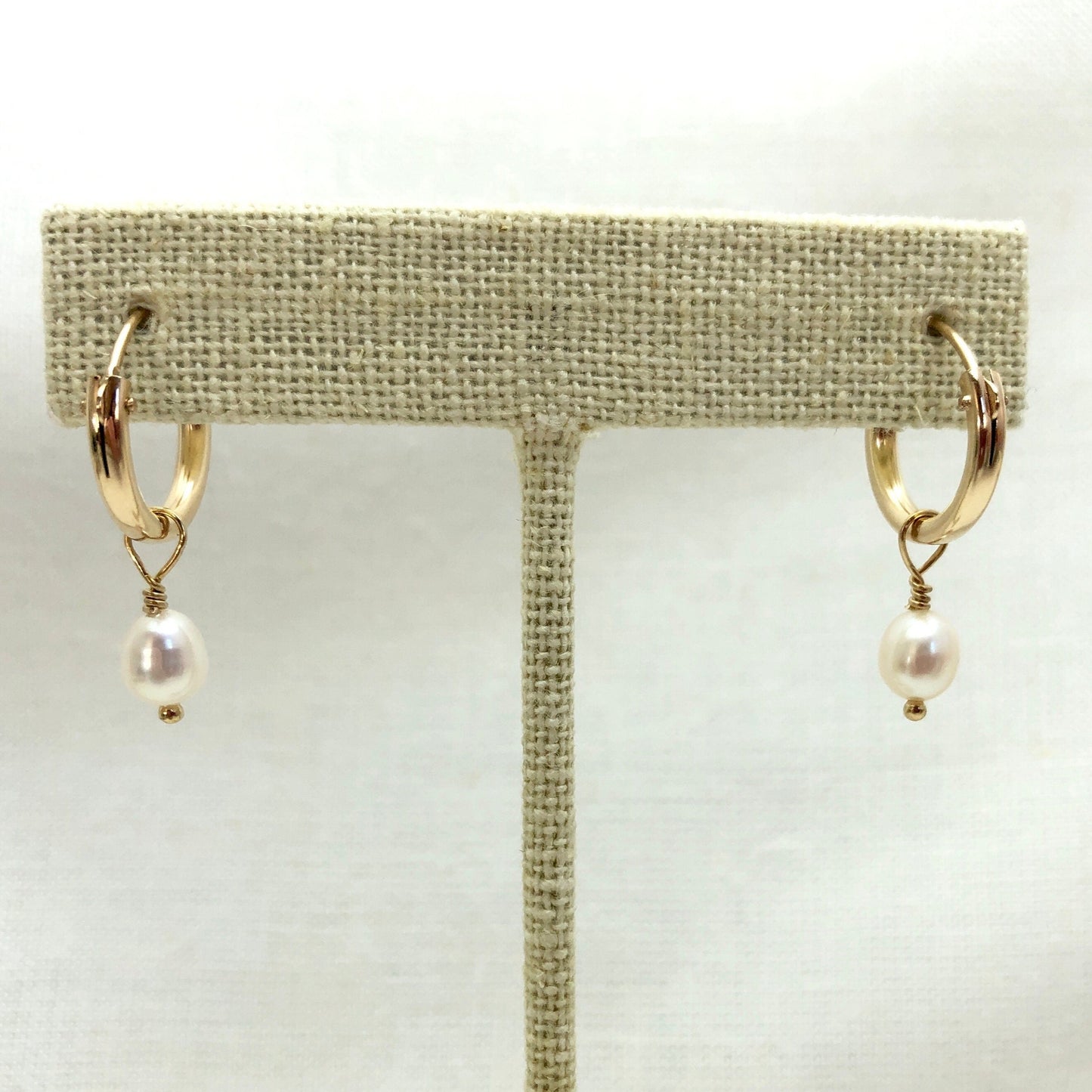 gold filled hoops with pearl dangle