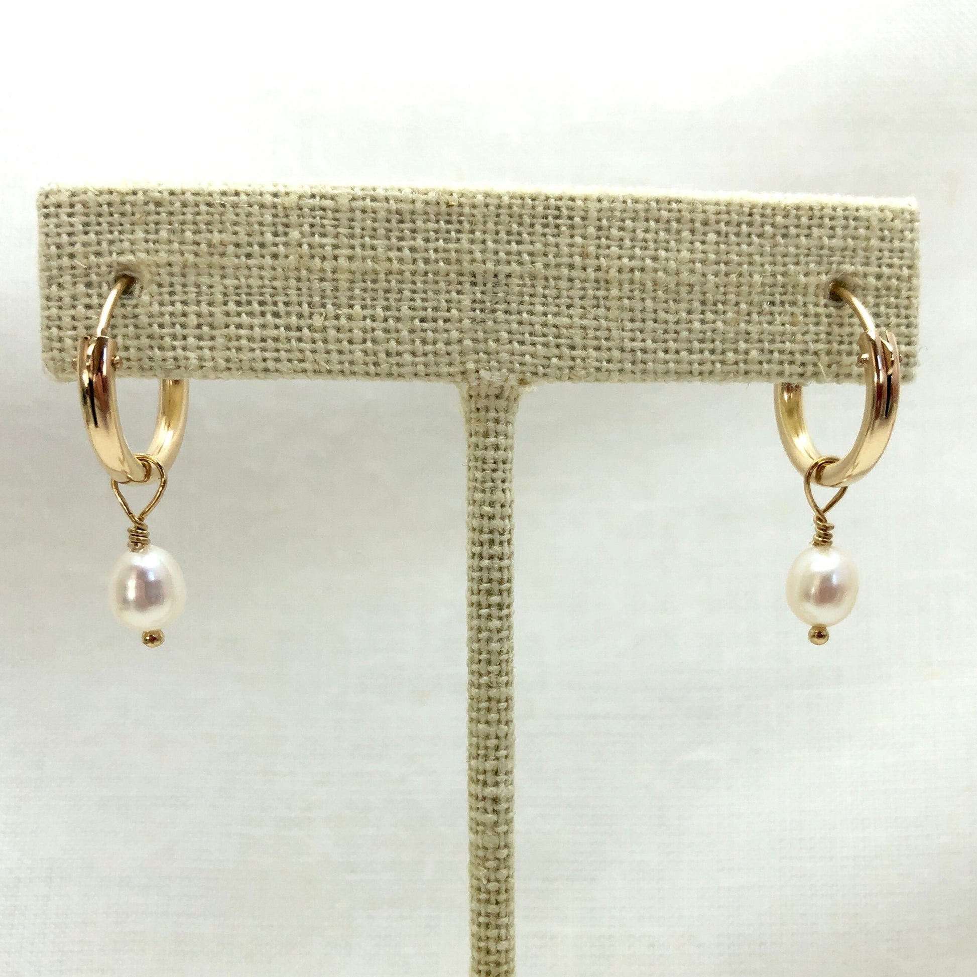 gold filled hoops with pearl dangle