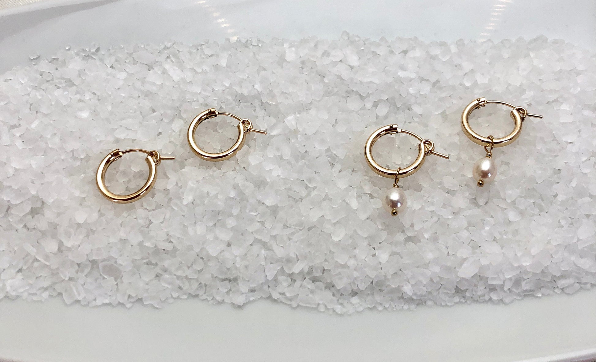 gold filled hoops with pearl dangle