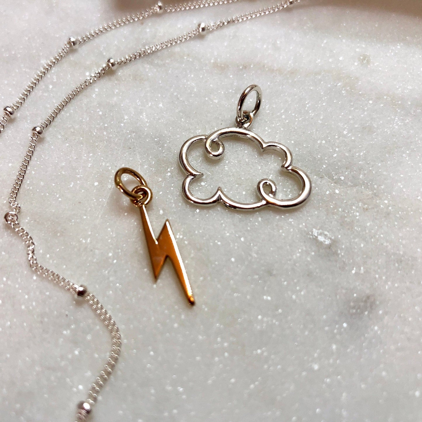 Fluffy Cloud & Lightening Charm Necklace, Sky Charm Necklace