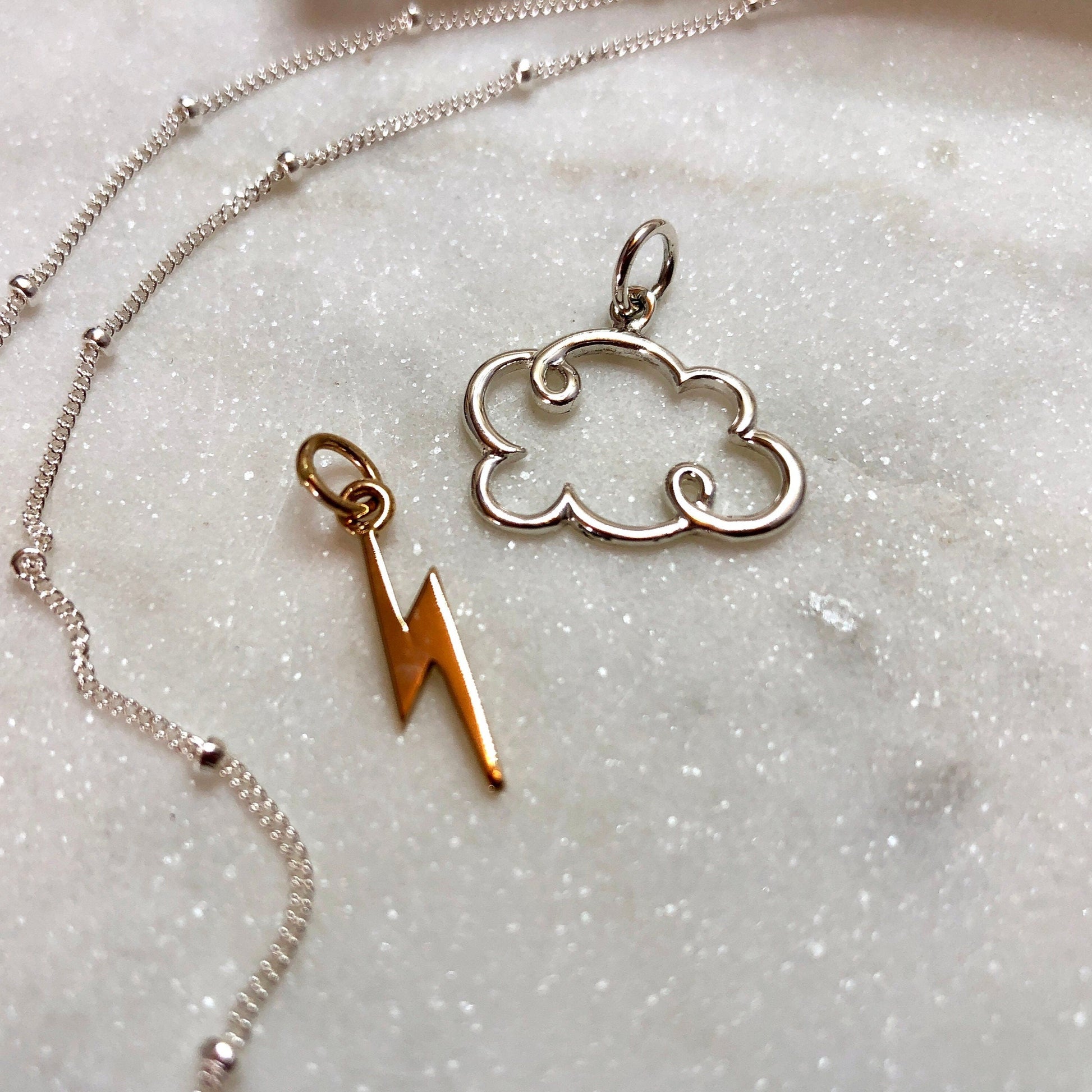 Fluffy Cloud & Lightening Charm Necklace, Sky Charm Necklace
