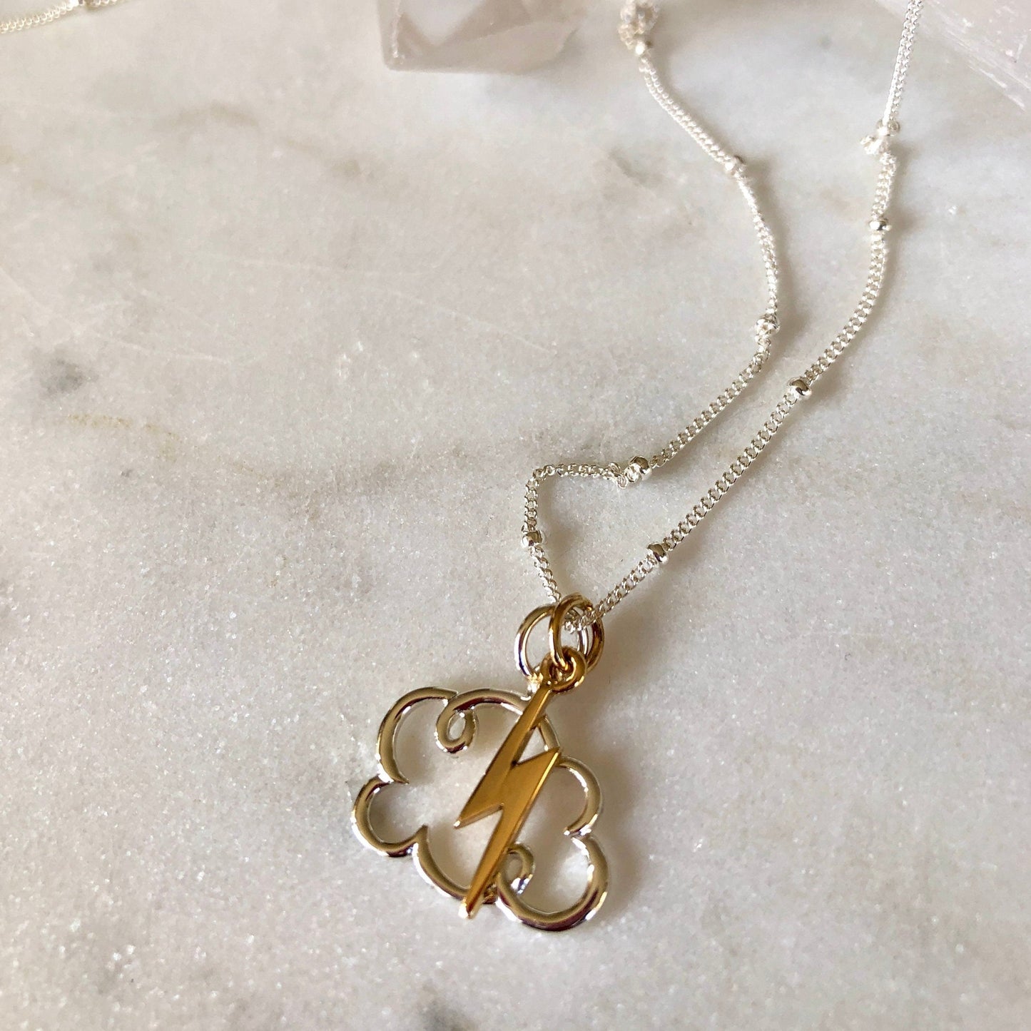 Fluffy Cloud & Lightening Charm Necklace, Sky Charm Necklace