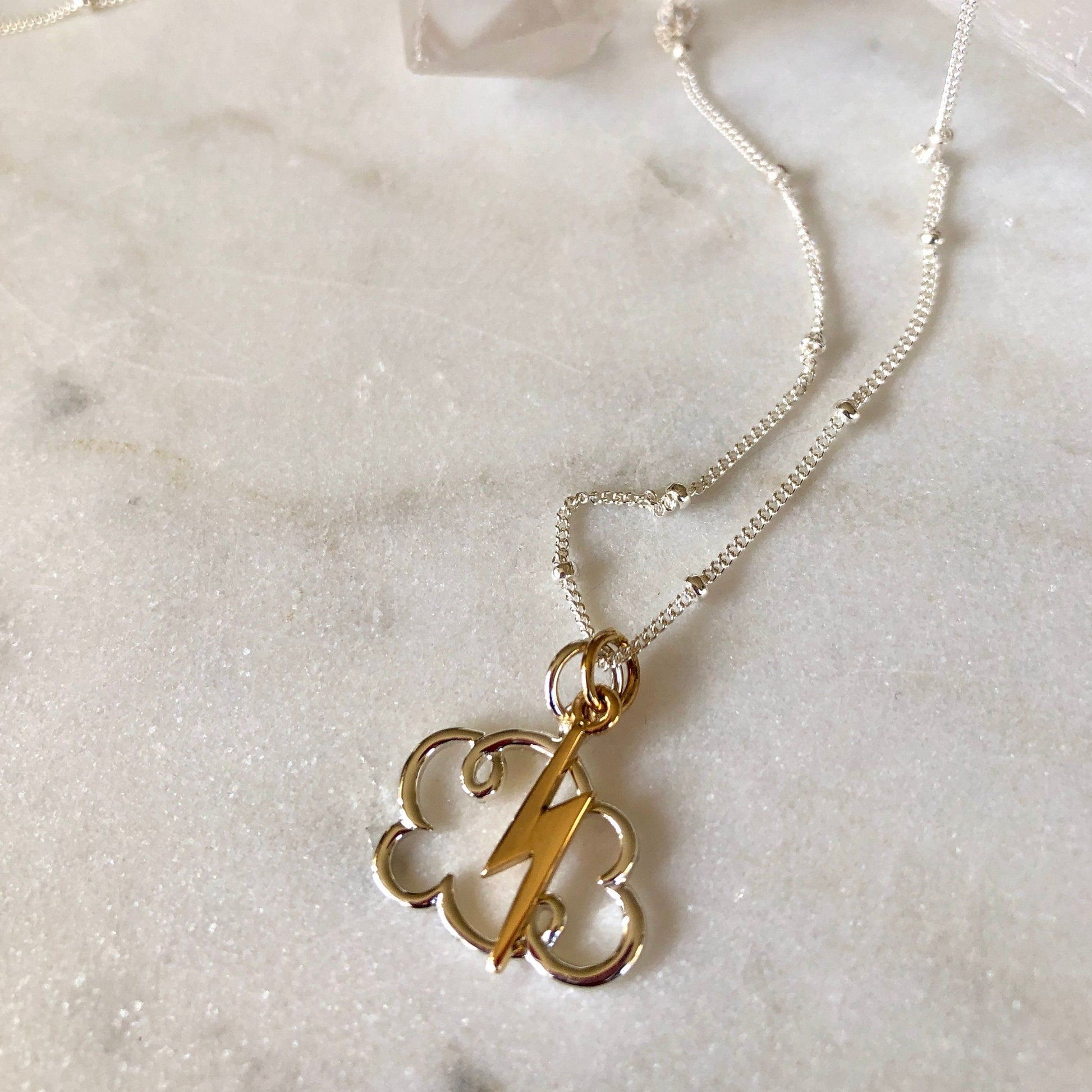 Fluffy Cloud & Lightening Charm Necklace, Sky Charm Necklace