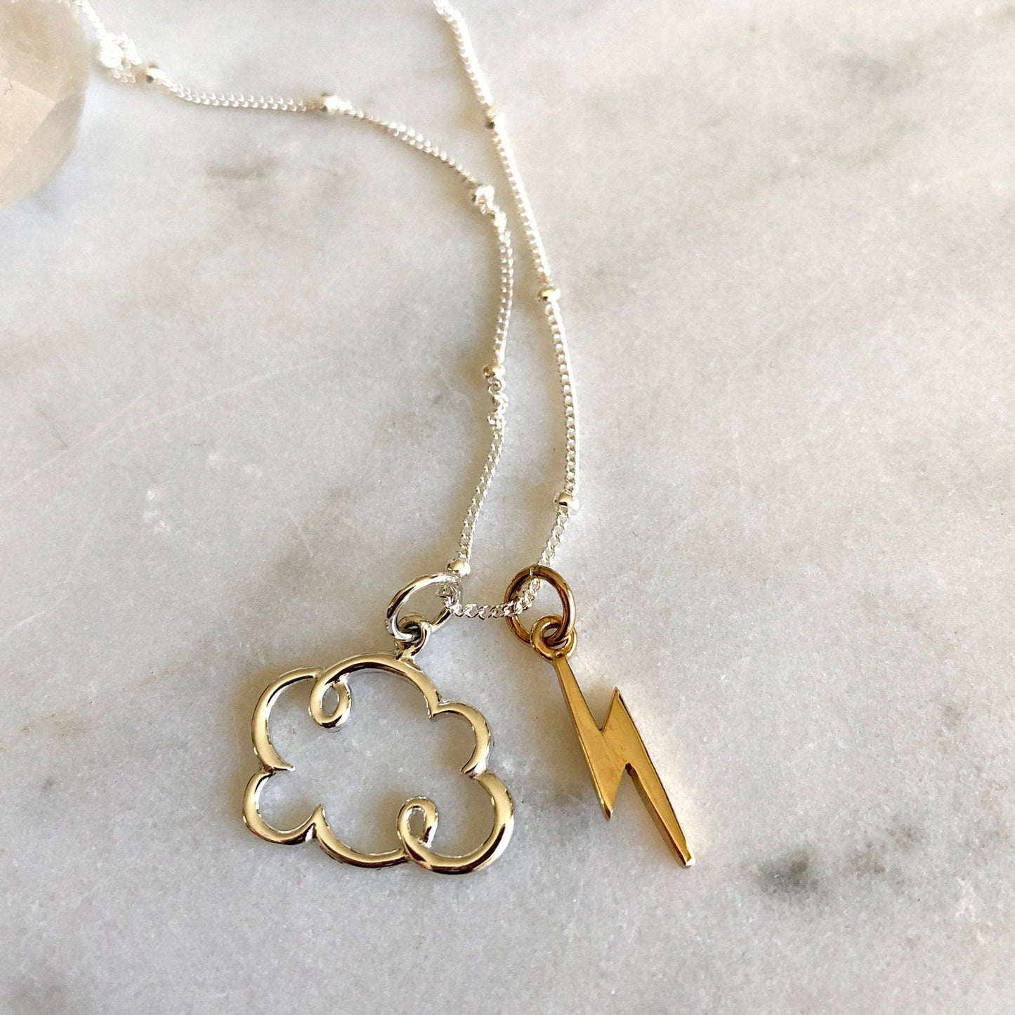 Fluffy Cloud & Lightening Charm Necklace, Sky Charm Necklace