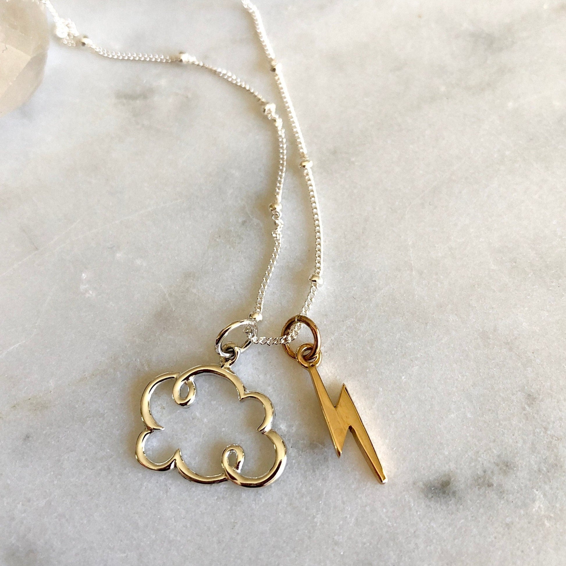 Fluffy Cloud & Lightening Charm Necklace, Sky Charm Necklace