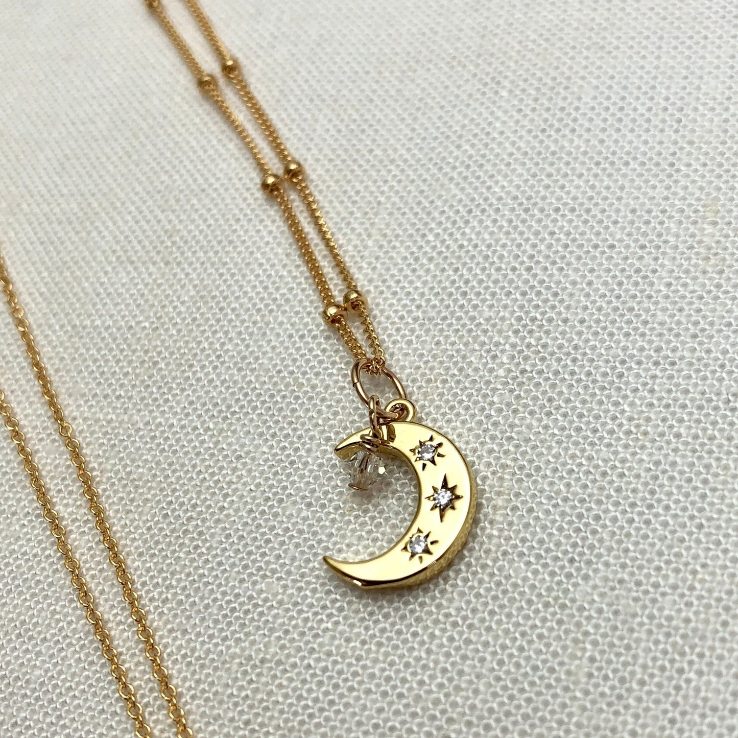 CZ Moon Charm Necklace with Swarovski Crystal Accent