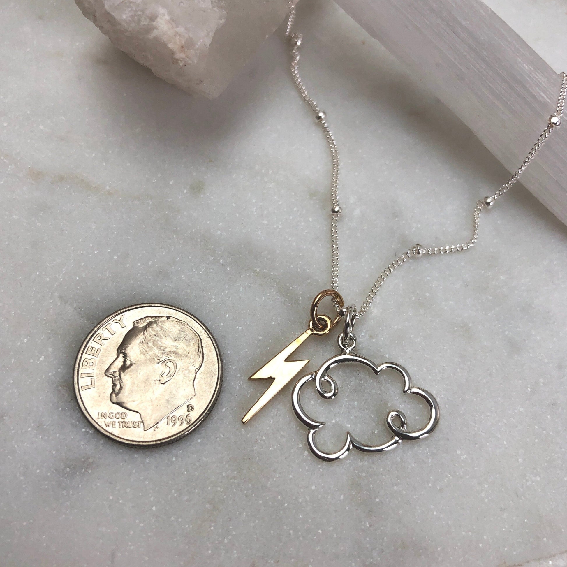 Fluffy Cloud & Lightening Charm Necklace, Sky Charm Necklace
