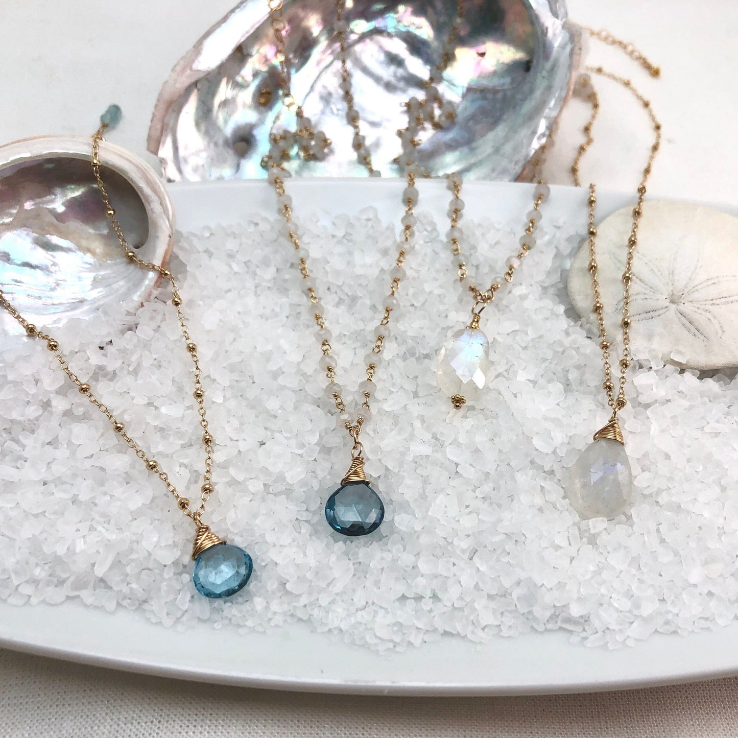 London Blue Topaz & Rainbow Moonstone Necklace