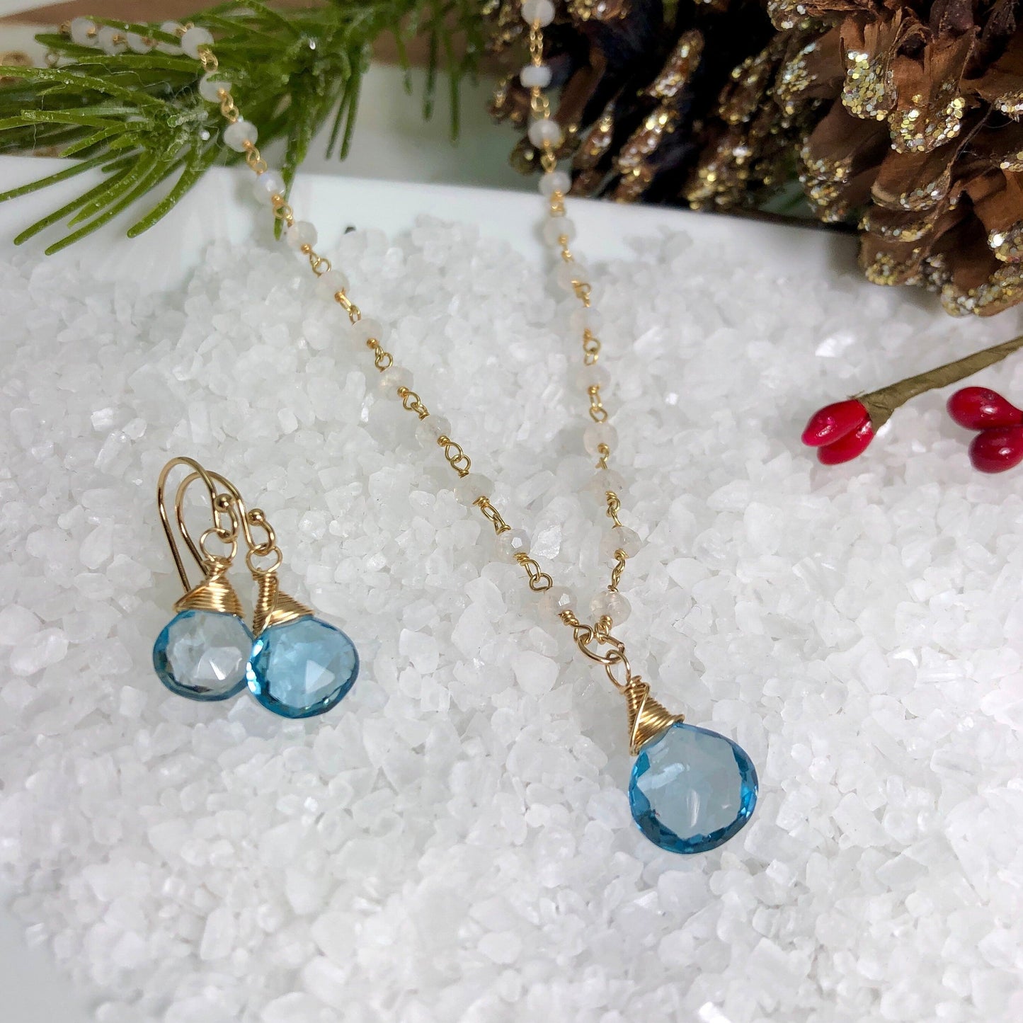 London Blue Topaz & Rainbow Moonstone Necklace