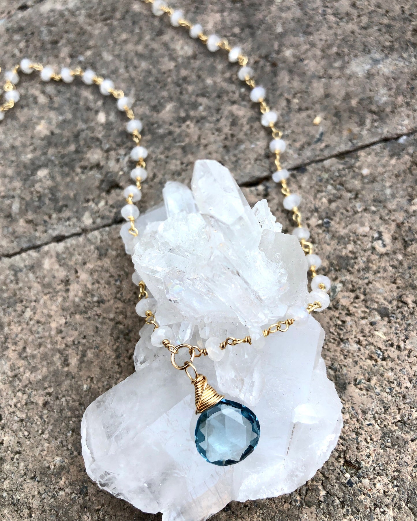 London Blue Topaz & Rainbow Moonstone Necklace