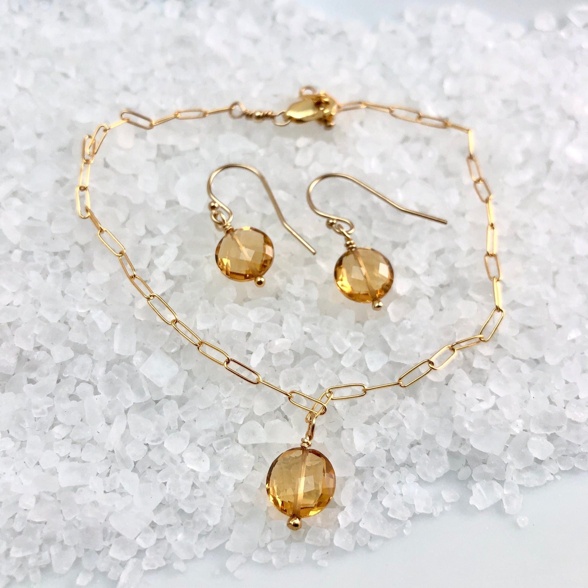 Citrine Necklace, Earring & Bracelet Birthstone Gift Set