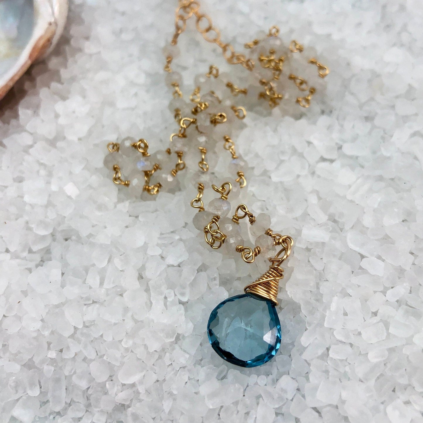 London Blue Topaz & Rainbow Moonstone Necklace