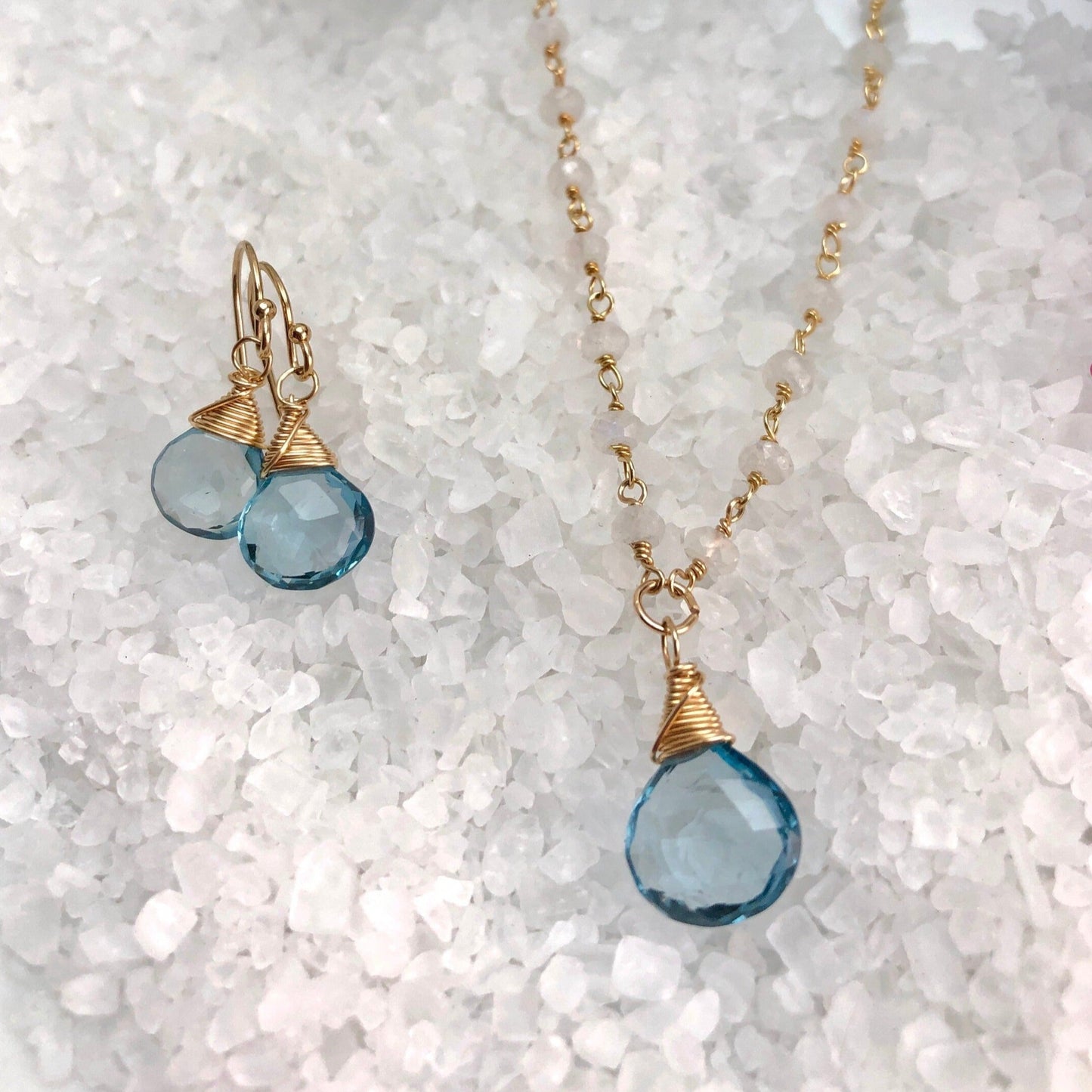 London Blue Topaz & Rainbow Moonstone Necklace