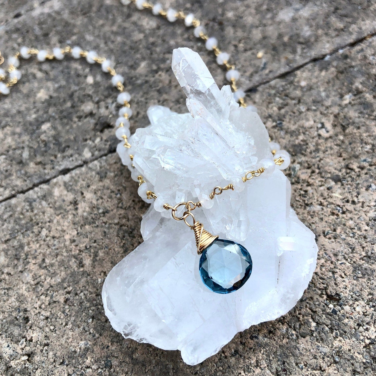 London Blue Topaz & Rainbow Moonstone Necklace
