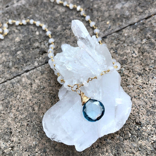 London Blue Topaz & Rainbow Moonstone Necklace