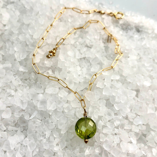 Peridot Charm Bracelet, August Birthstone