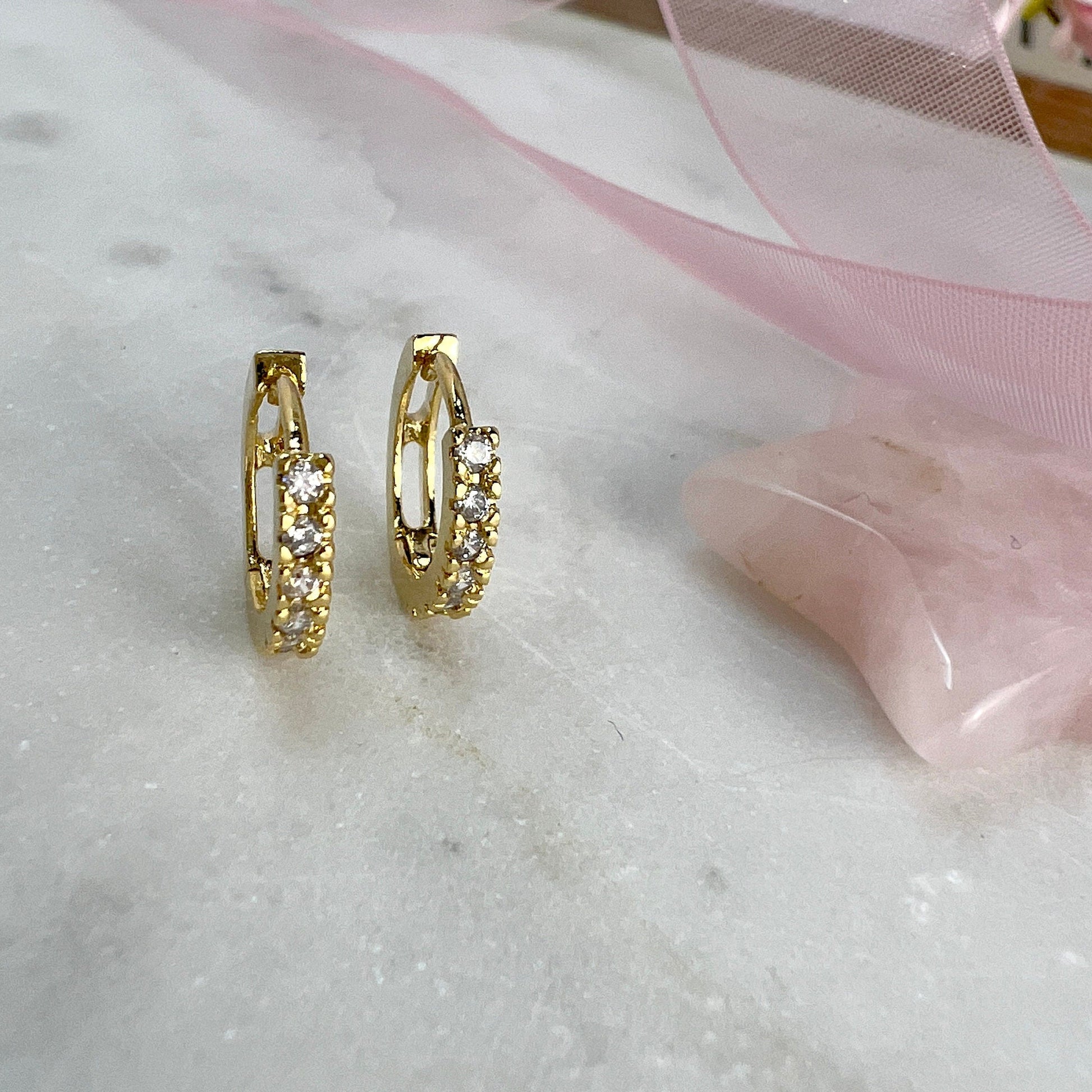 CZ Pave Hoop Earrings, Huggie Hoop Earrings