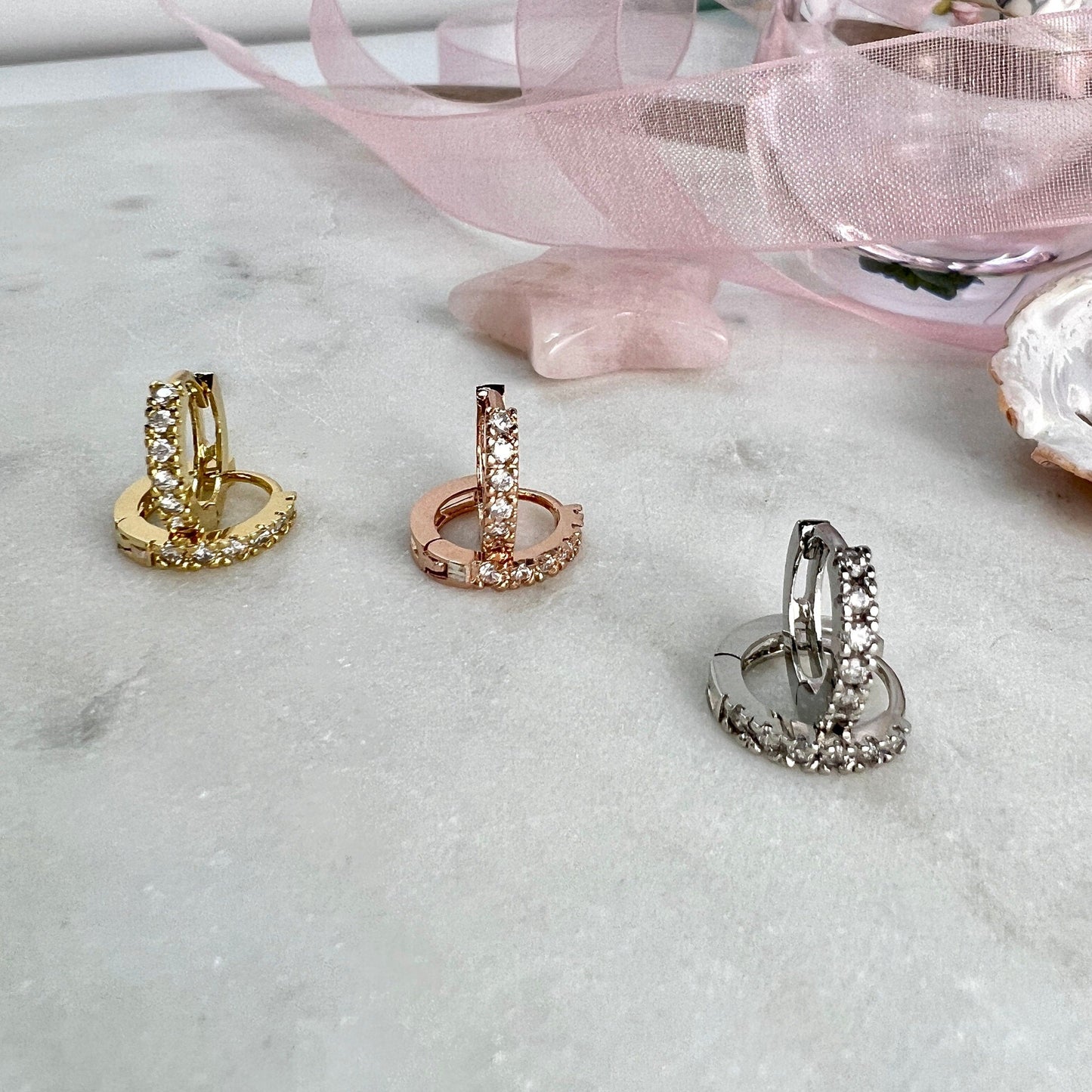 CZ Pave Hoop Earrings, Huggie Hoop Earrings