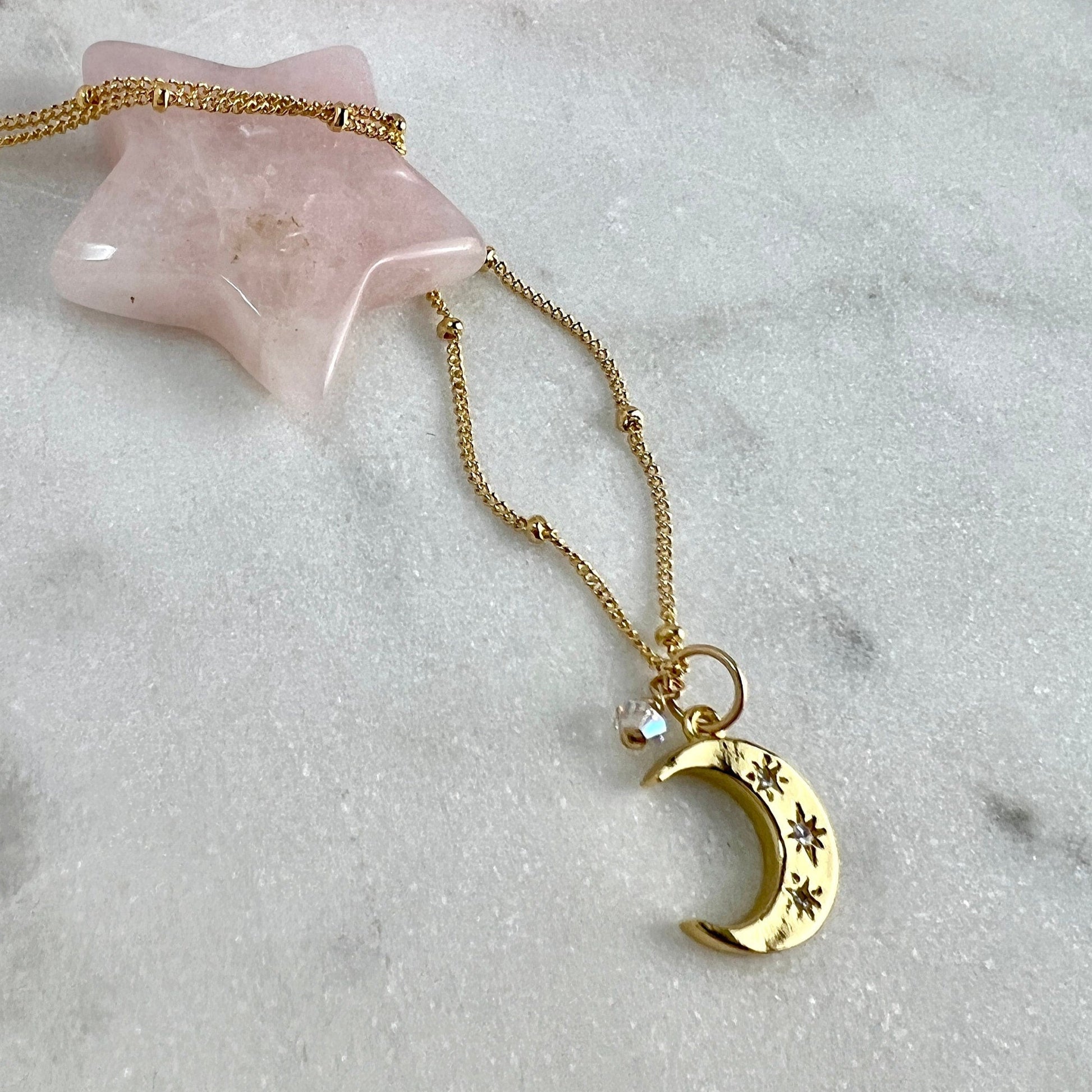 CZ Moon Charm Necklace with Swarovski Crystal Accent