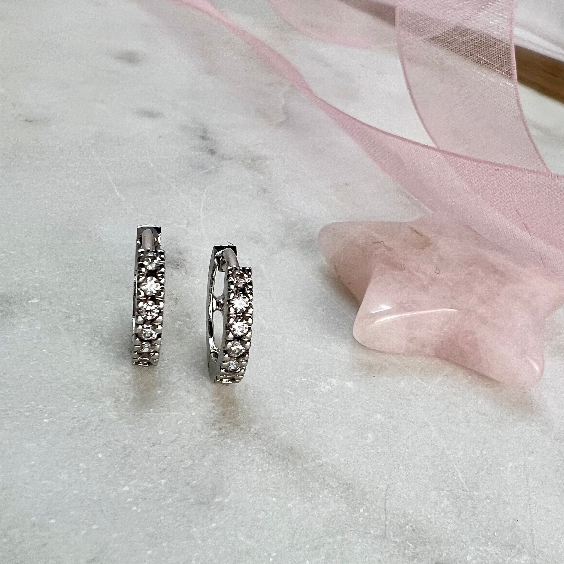 CZ Pave Hoop Earrings, Huggie Hoop Earrings