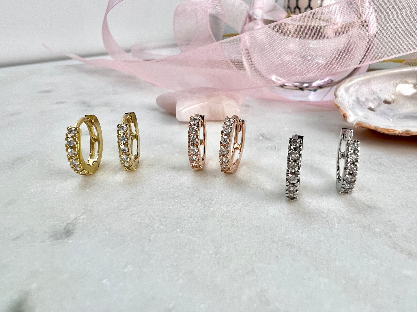 CZ Pave Hoop Earrings, Huggie Hoop Earrings