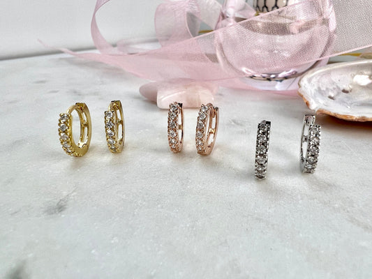CZ Pave Hoop Earrings, Huggie Hoop Earrings