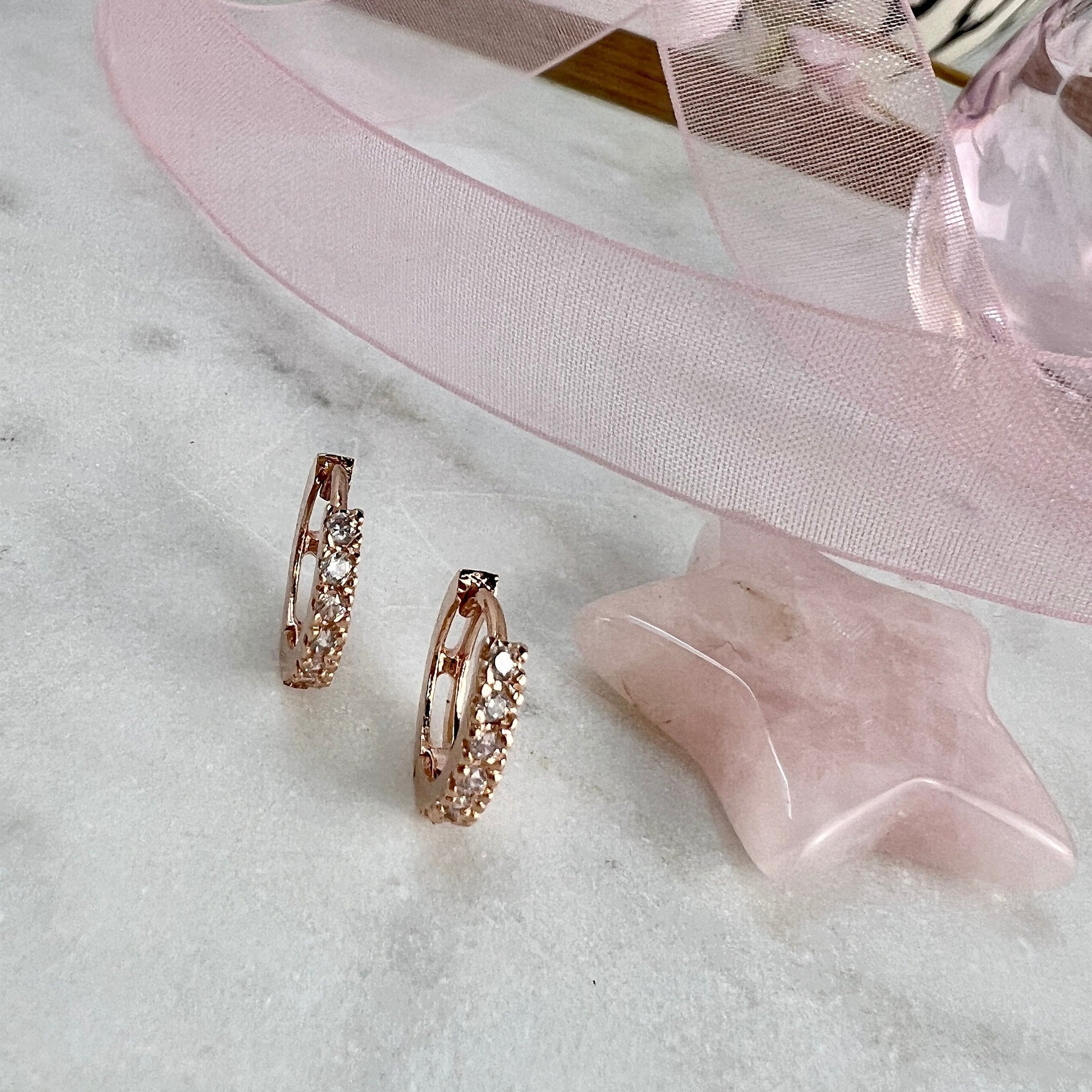 CZ Pave Hoop Earrings, Huggie Hoop Earrings