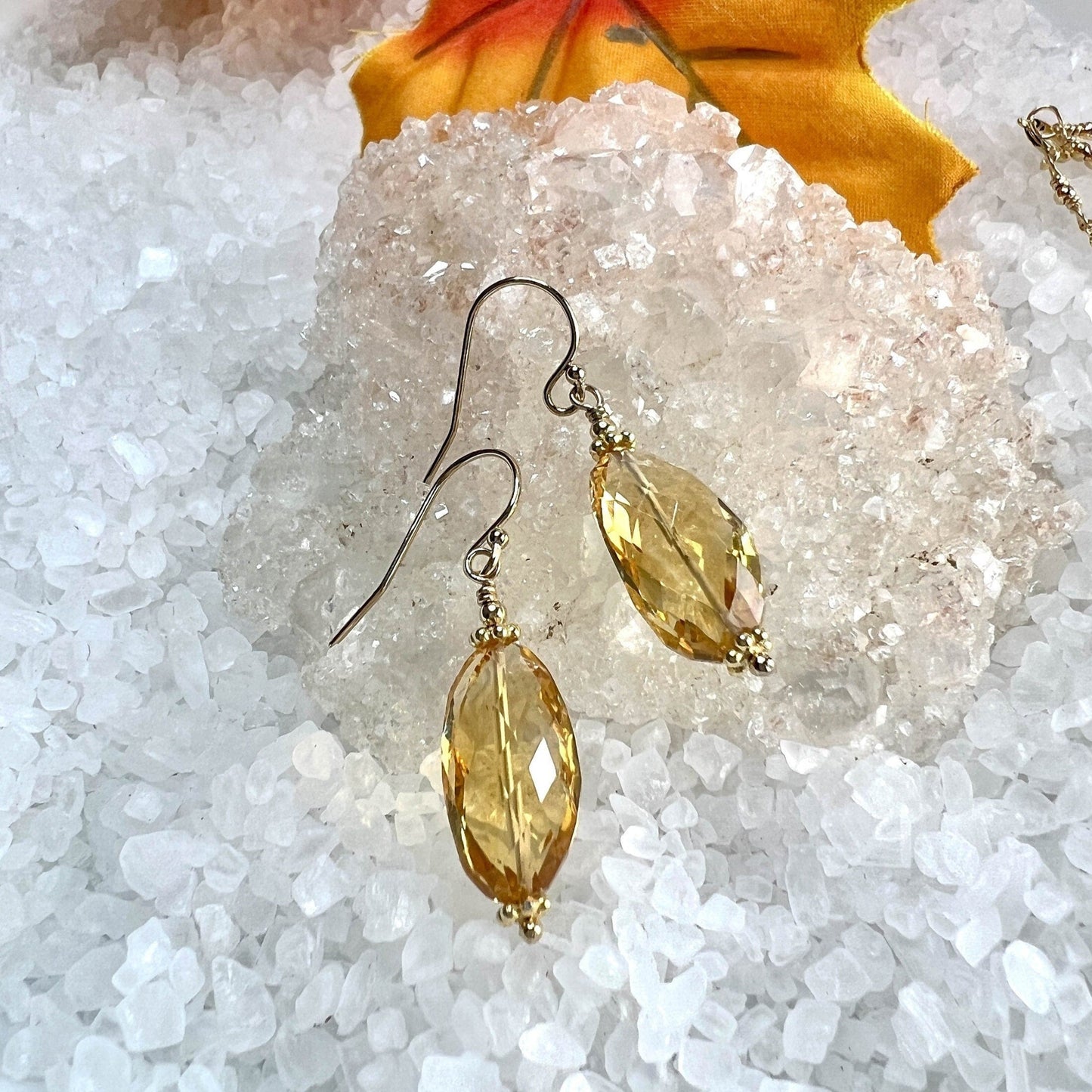 Citrine Drop Earrings, November Birthstone