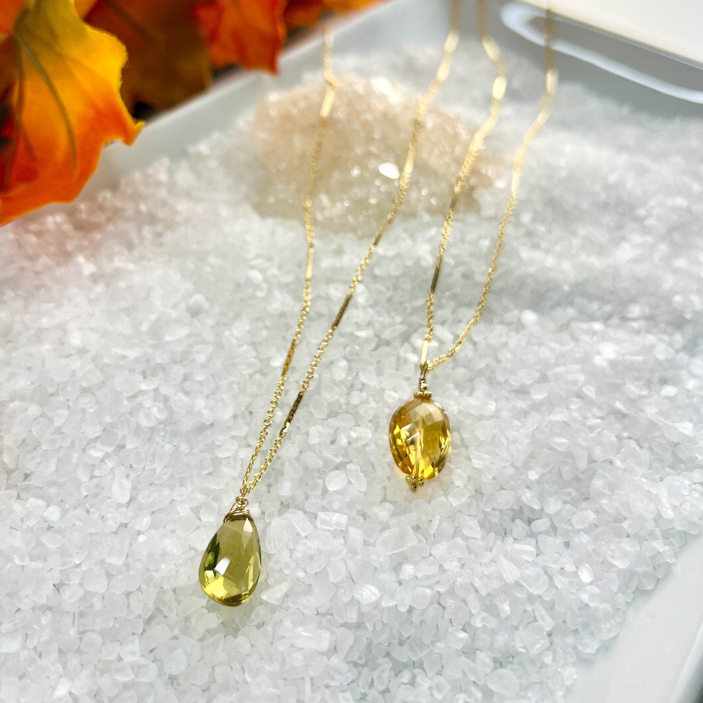 Olive Quartz Long Necklace