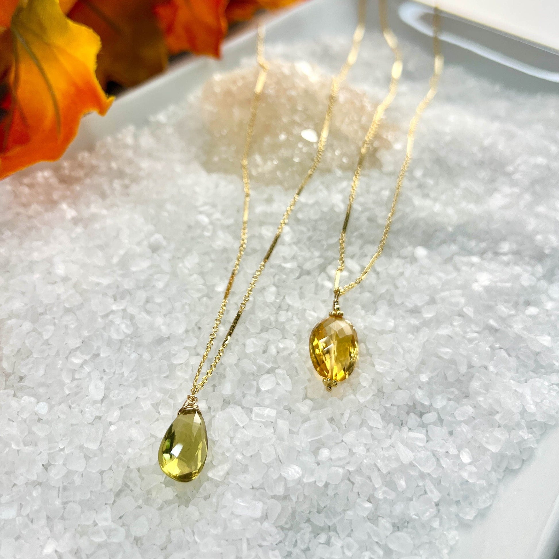 Olive Quartz Long Necklace