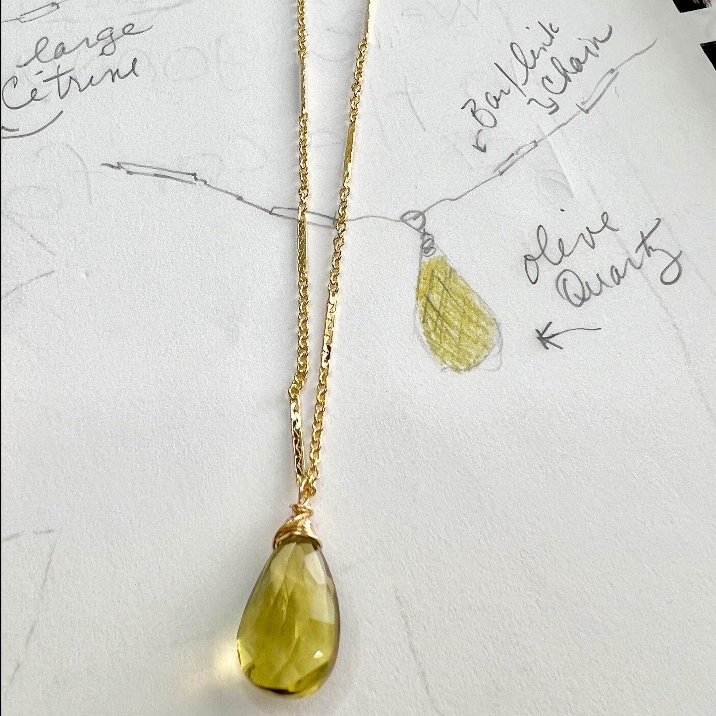 Olive Quartz Long Necklace