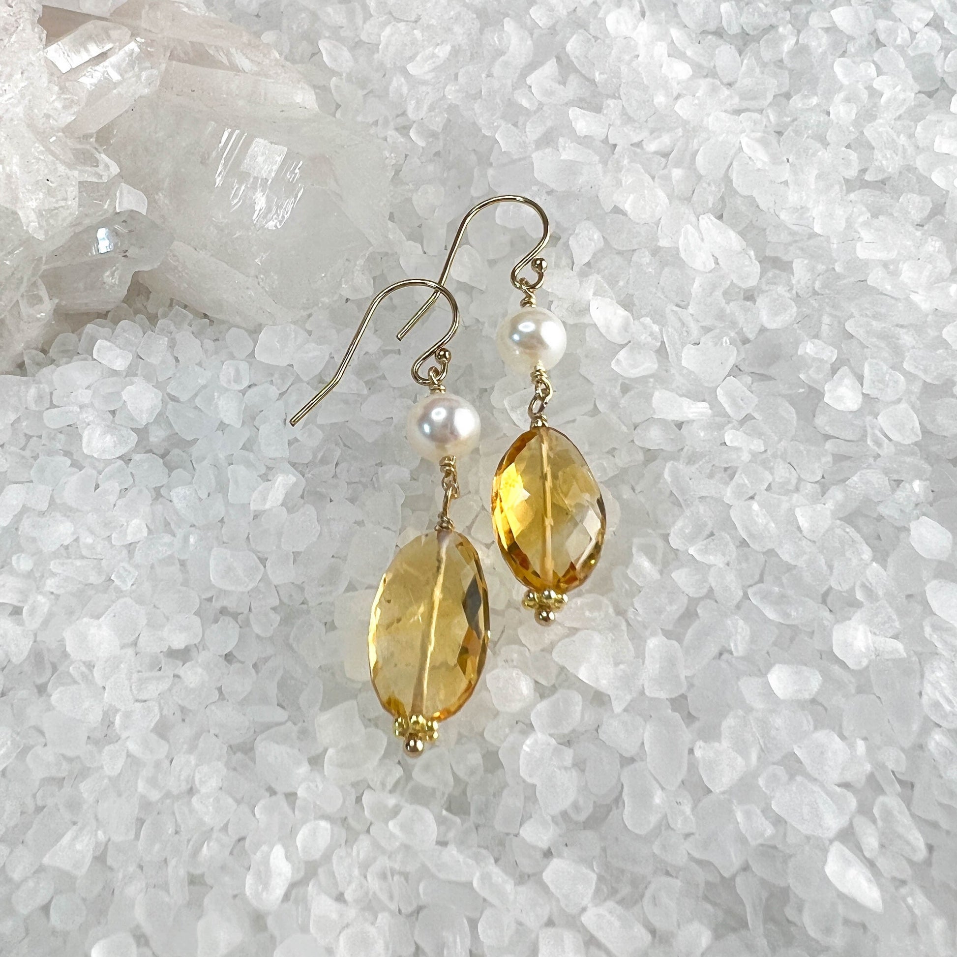 Citrine & Pearl Drop Earrings, November Birthstone