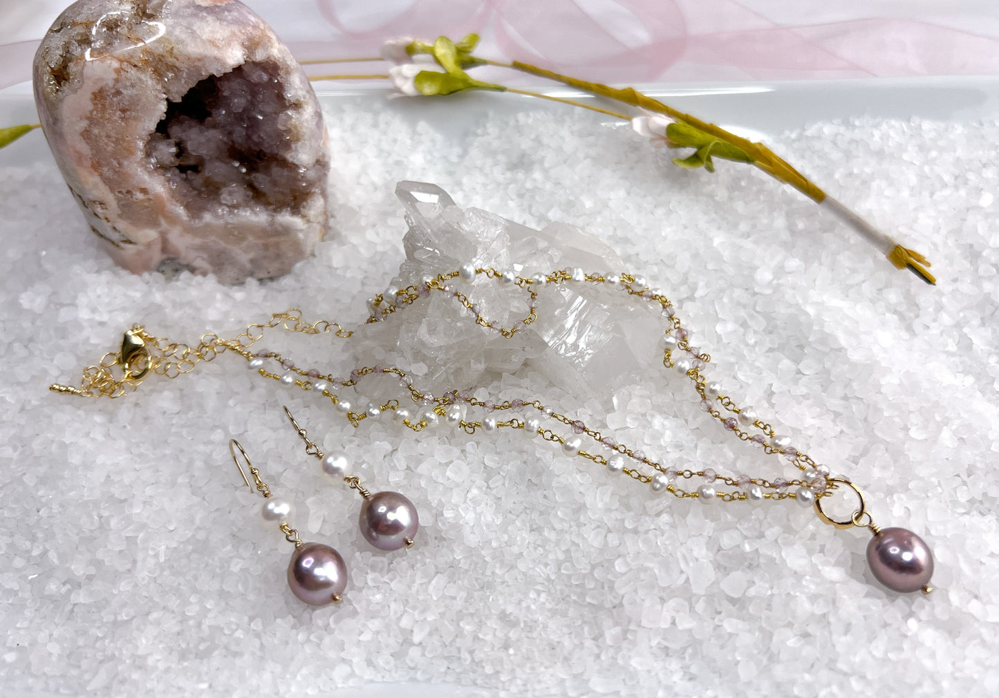 Edison Pearl, Freshwater Pearl & Pink Topaz Necklace