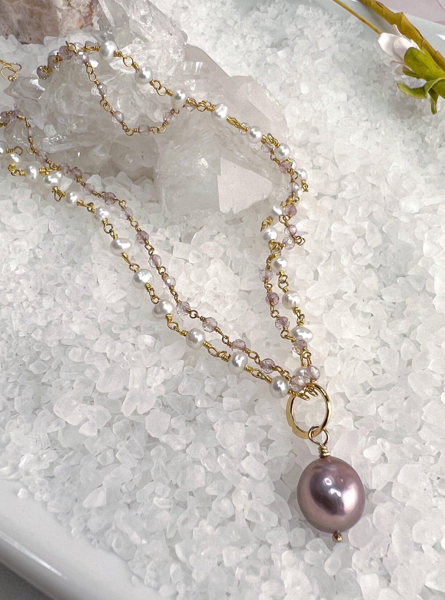 Edison Pearl, Freshwater Pearl & Pink Topaz Necklace