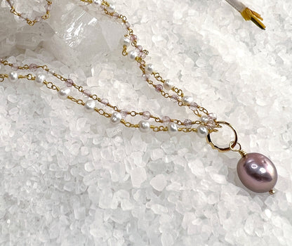 Edison Pearl, Freshwater Pearl & Pink Topaz Necklace