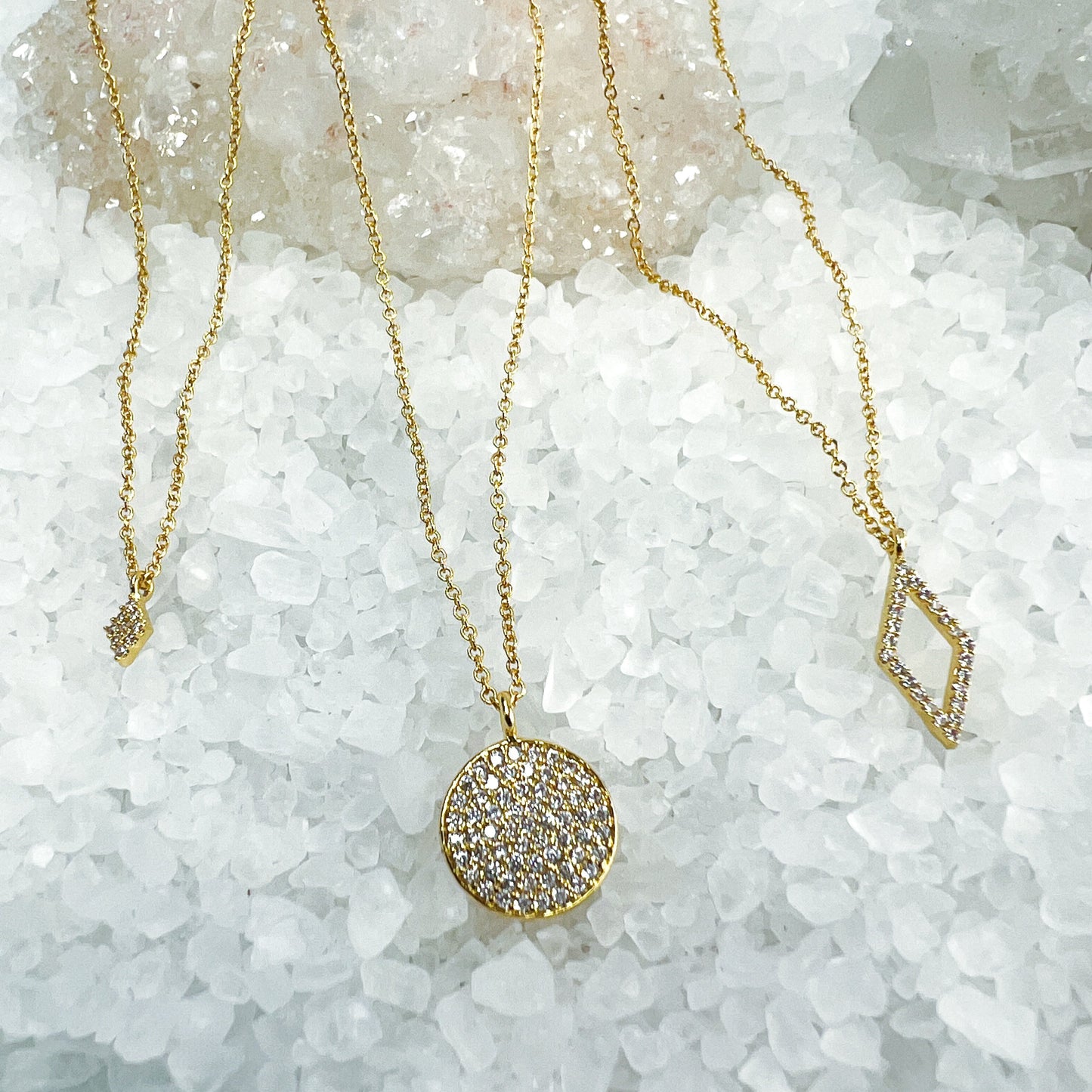 Circle and Diamond Pave Necklaces