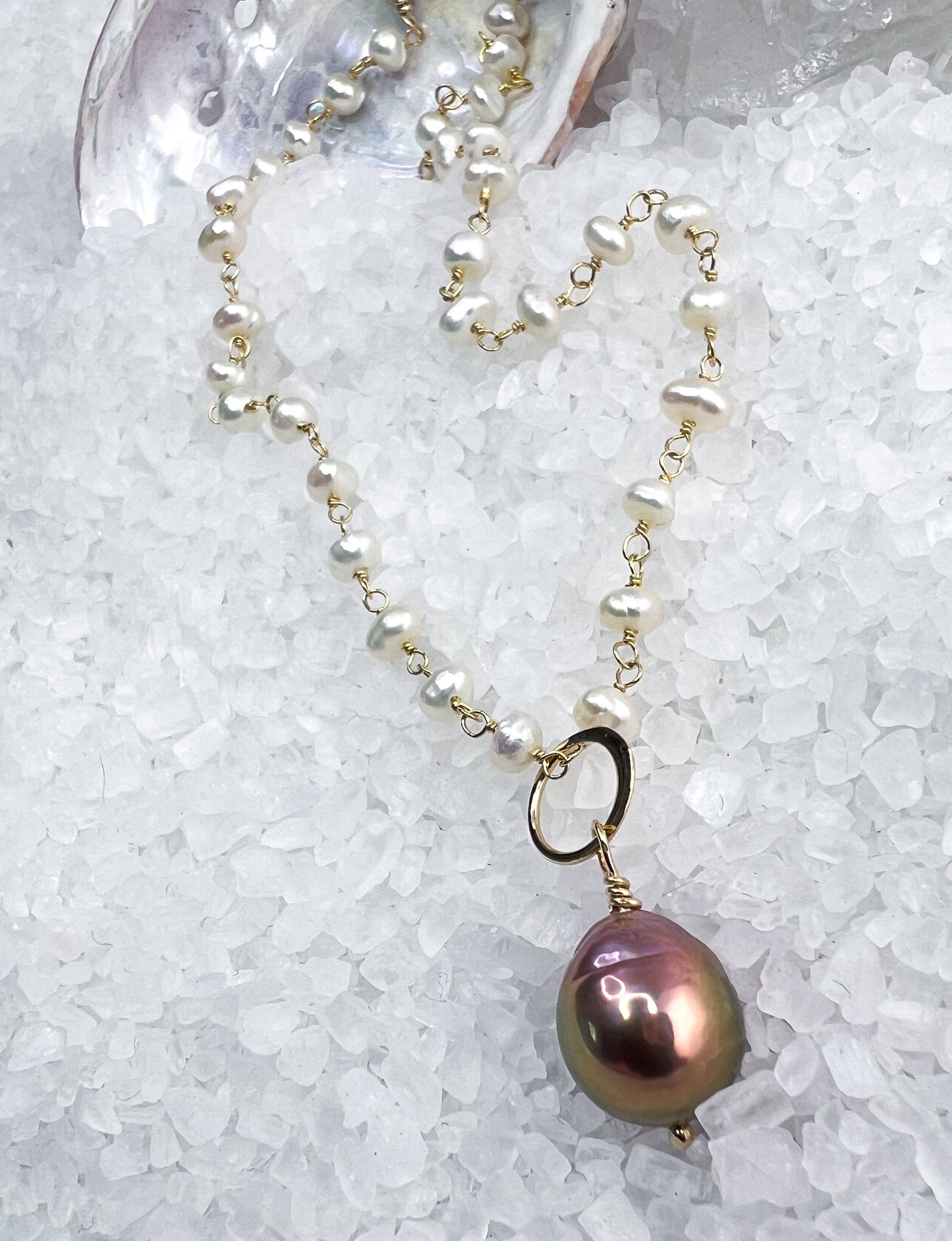 Edison Pearl & freshwater pearl rosary necklace