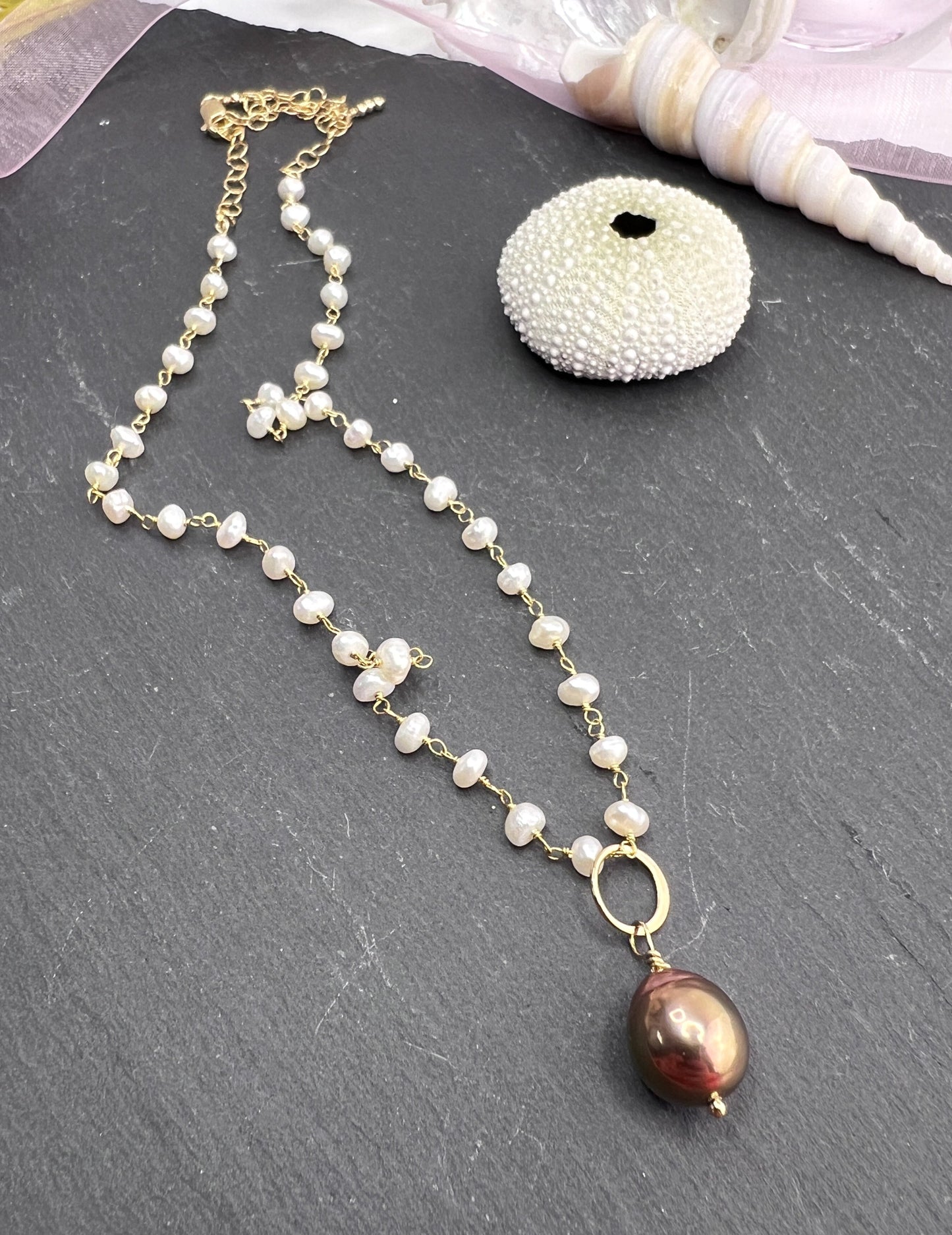 Edison Pearl & freshwater pearl rosary necklace