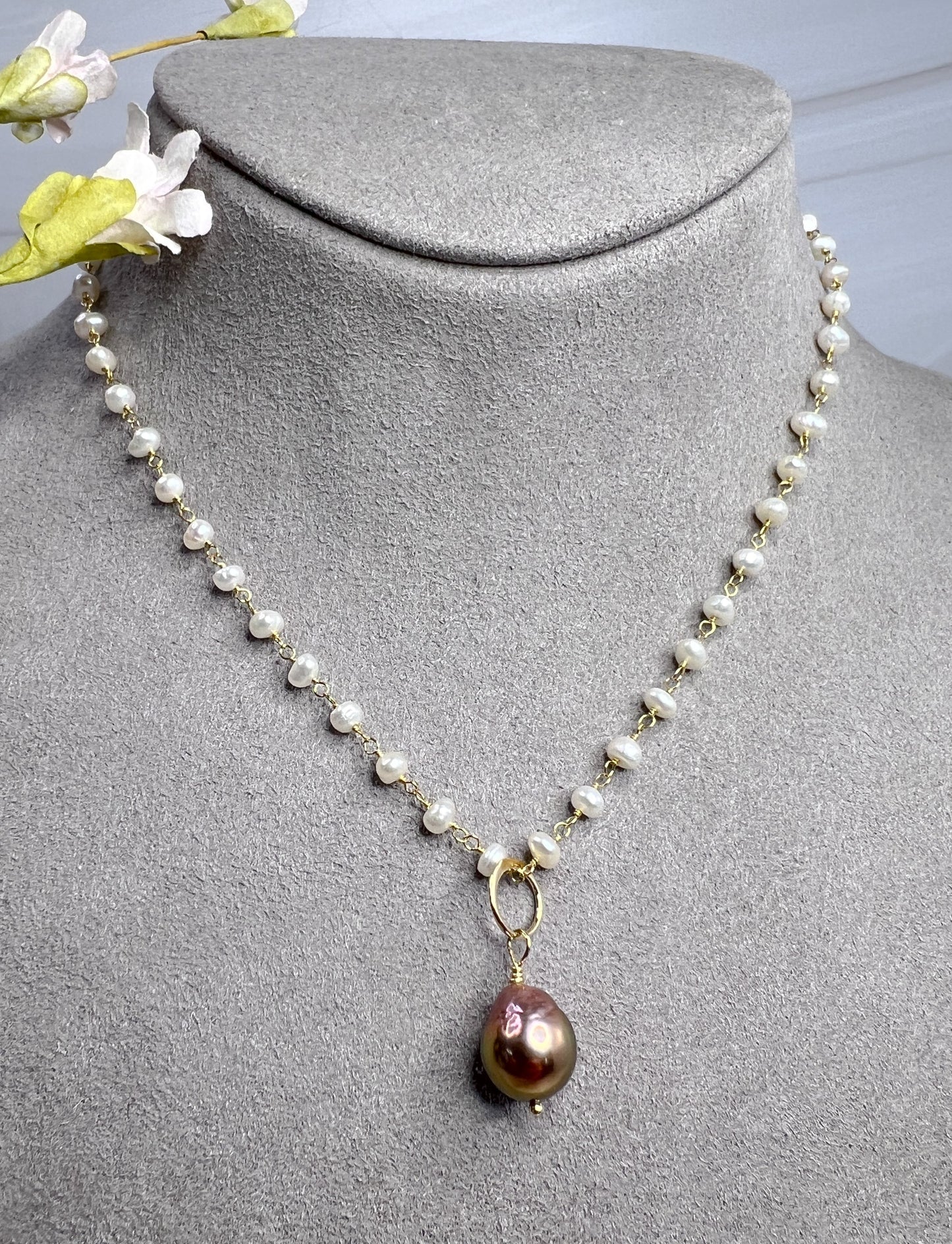 Edison Pearl & freshwater pearl rosary necklace