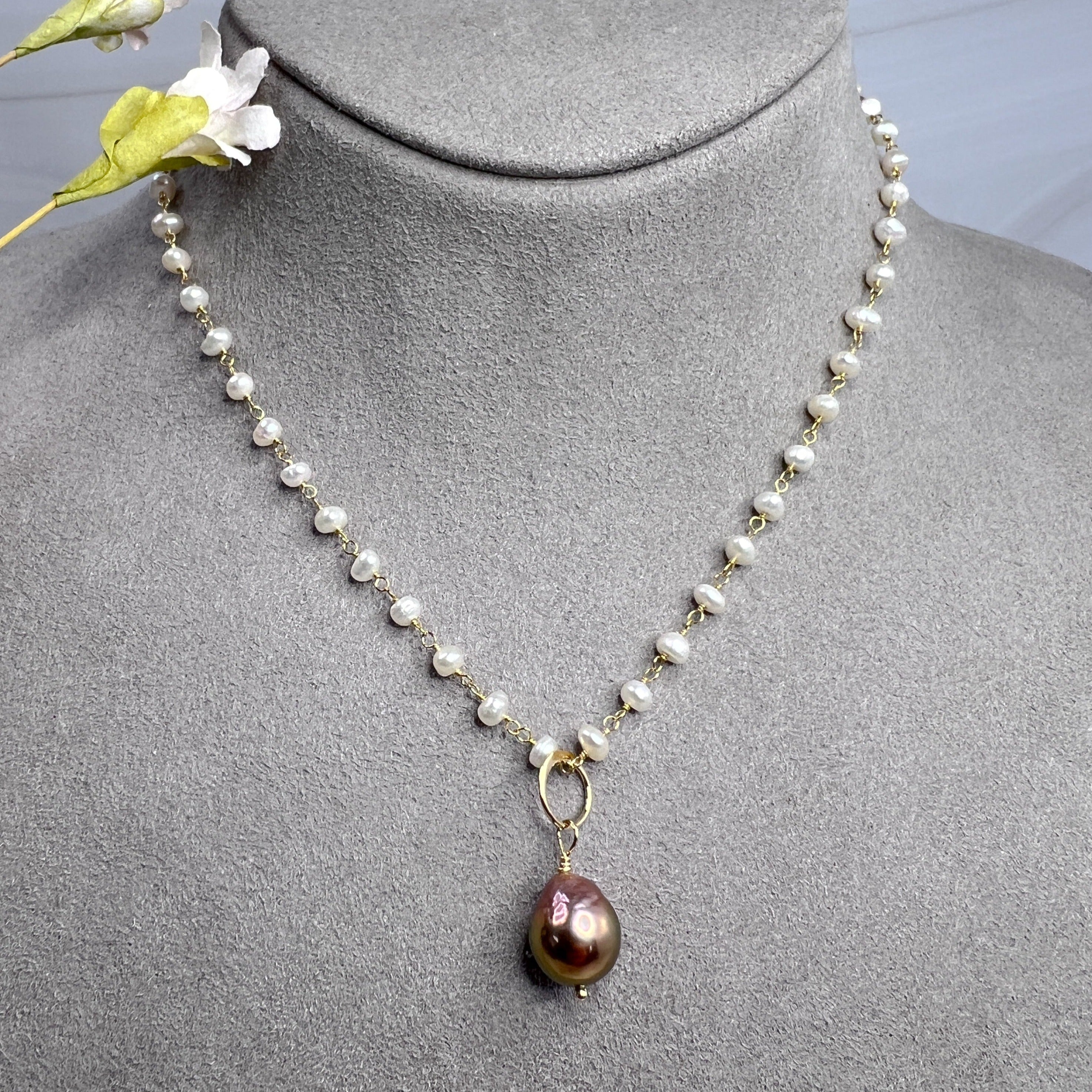 Gold Pearl Rosary - Dainty Gold Layering Necklaces | J. Landa