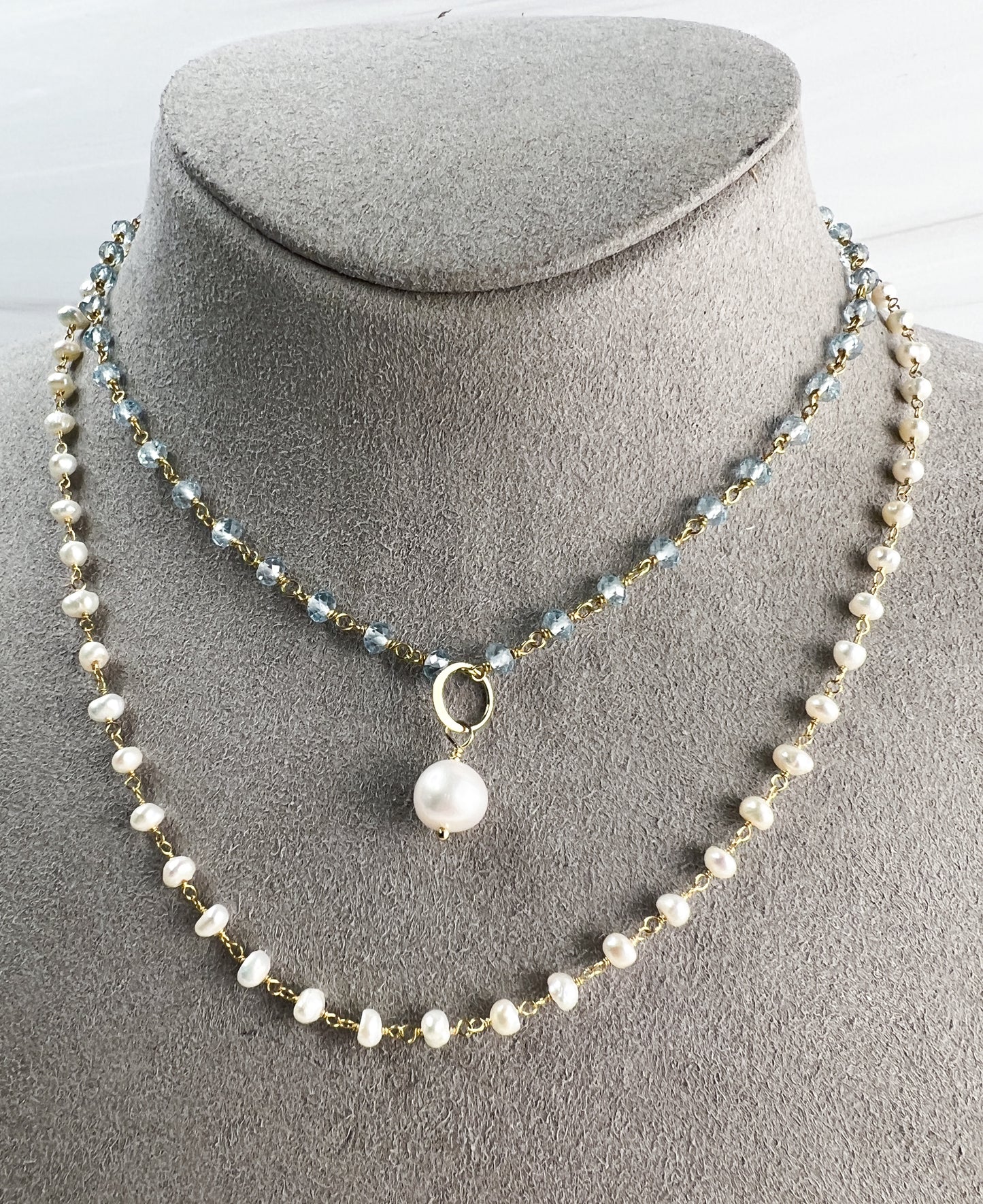Blue Topaz & Freshwater Pearl Necklaces