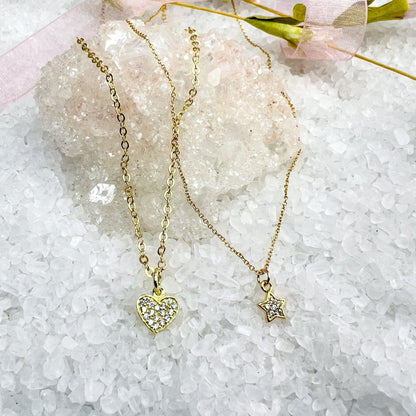 Pave Heart or Star Charm Necklace