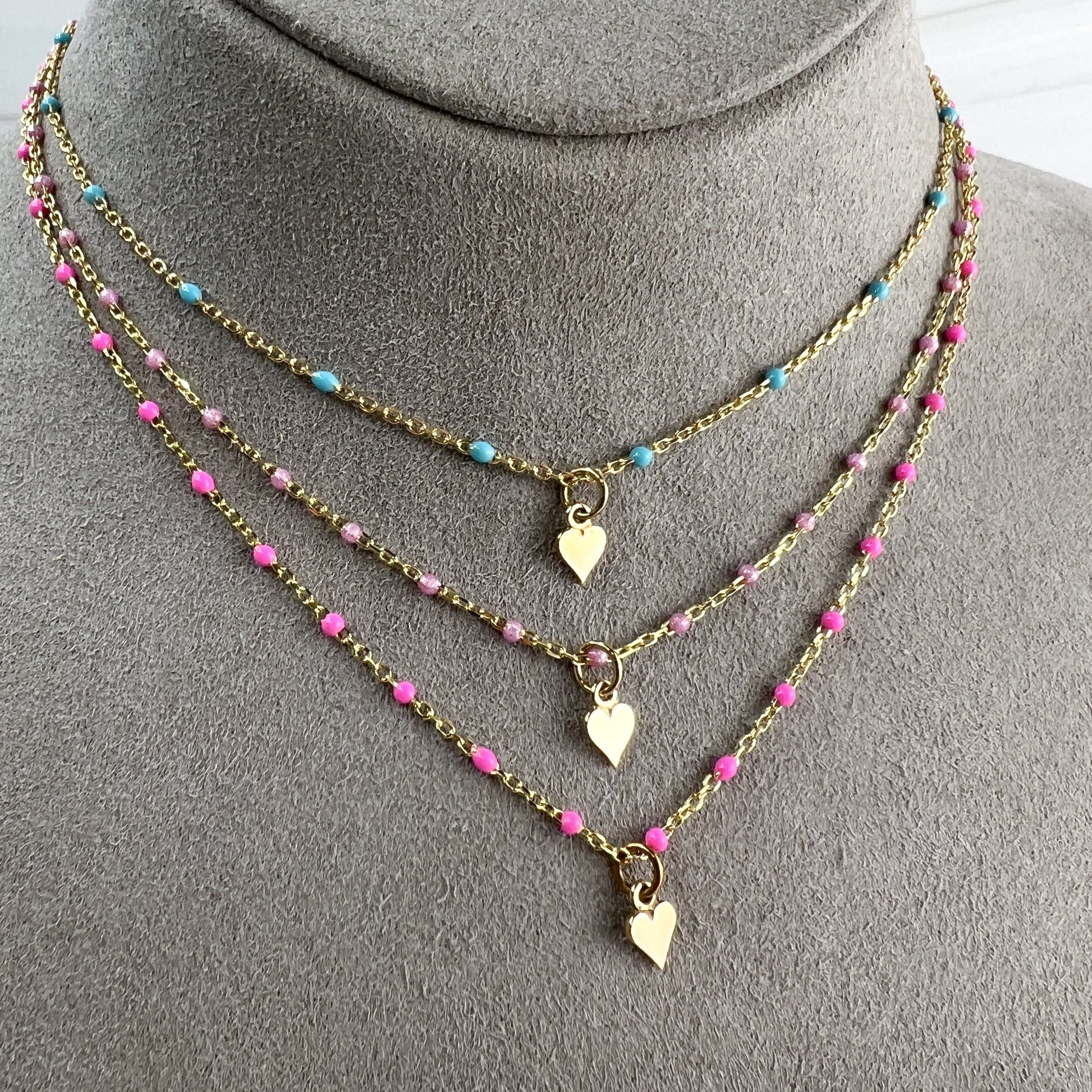 Enamel Bead Vermeil Necklace with Bronze Heart charm