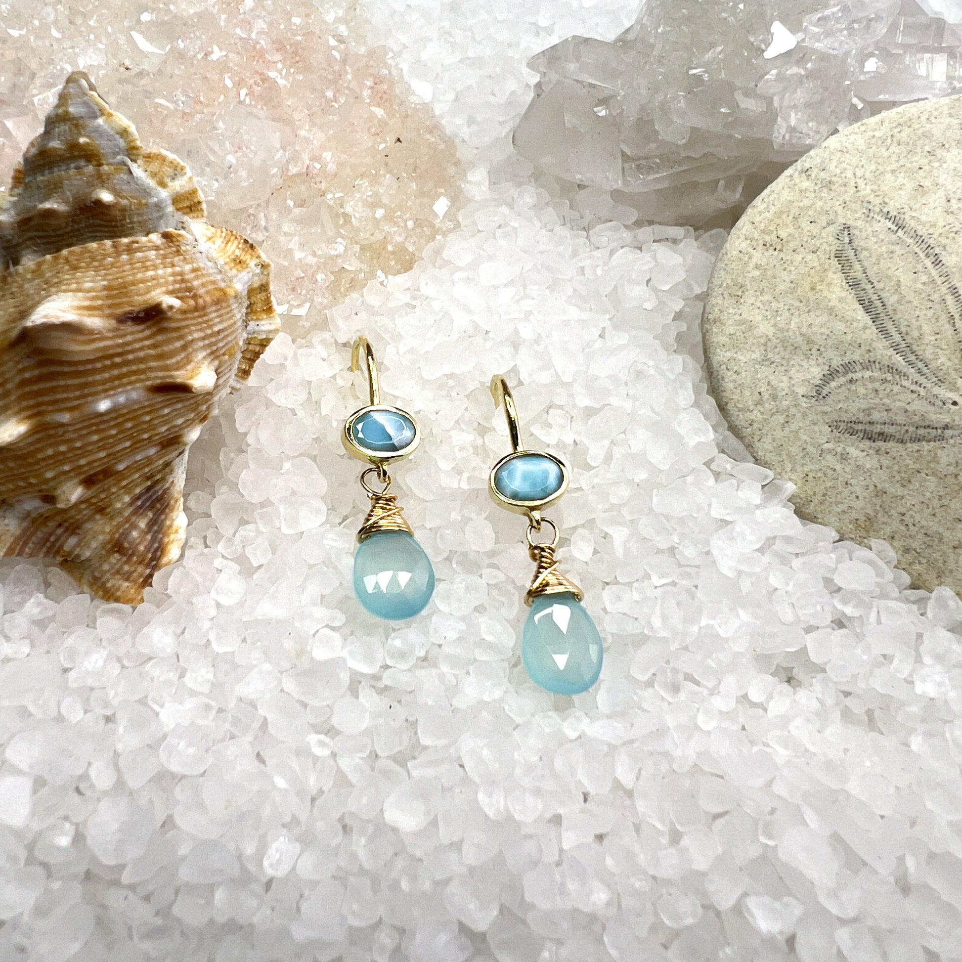 Larimar & Chalcedony Drop Earrings