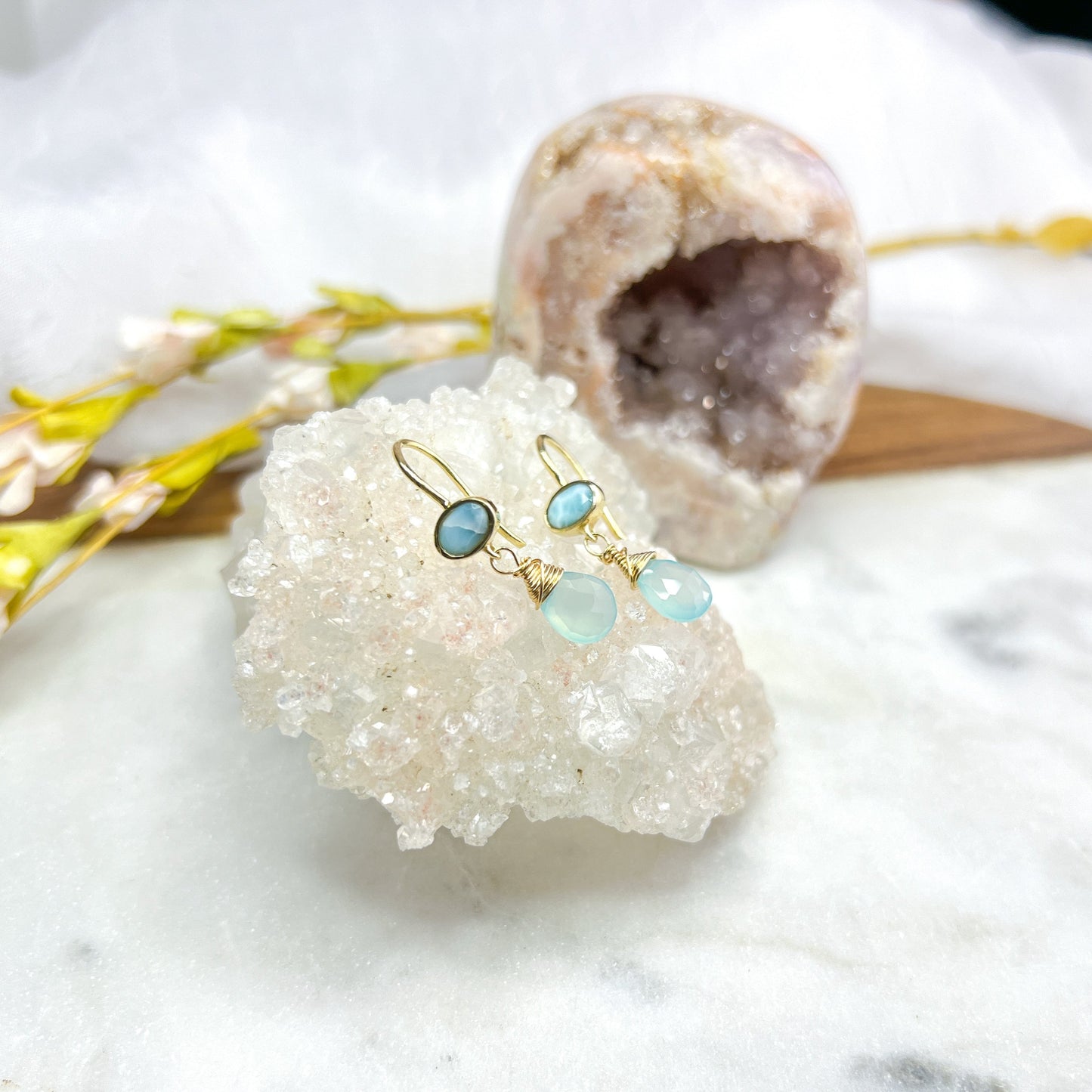 Larimar & Chalcedony Drop Earrings