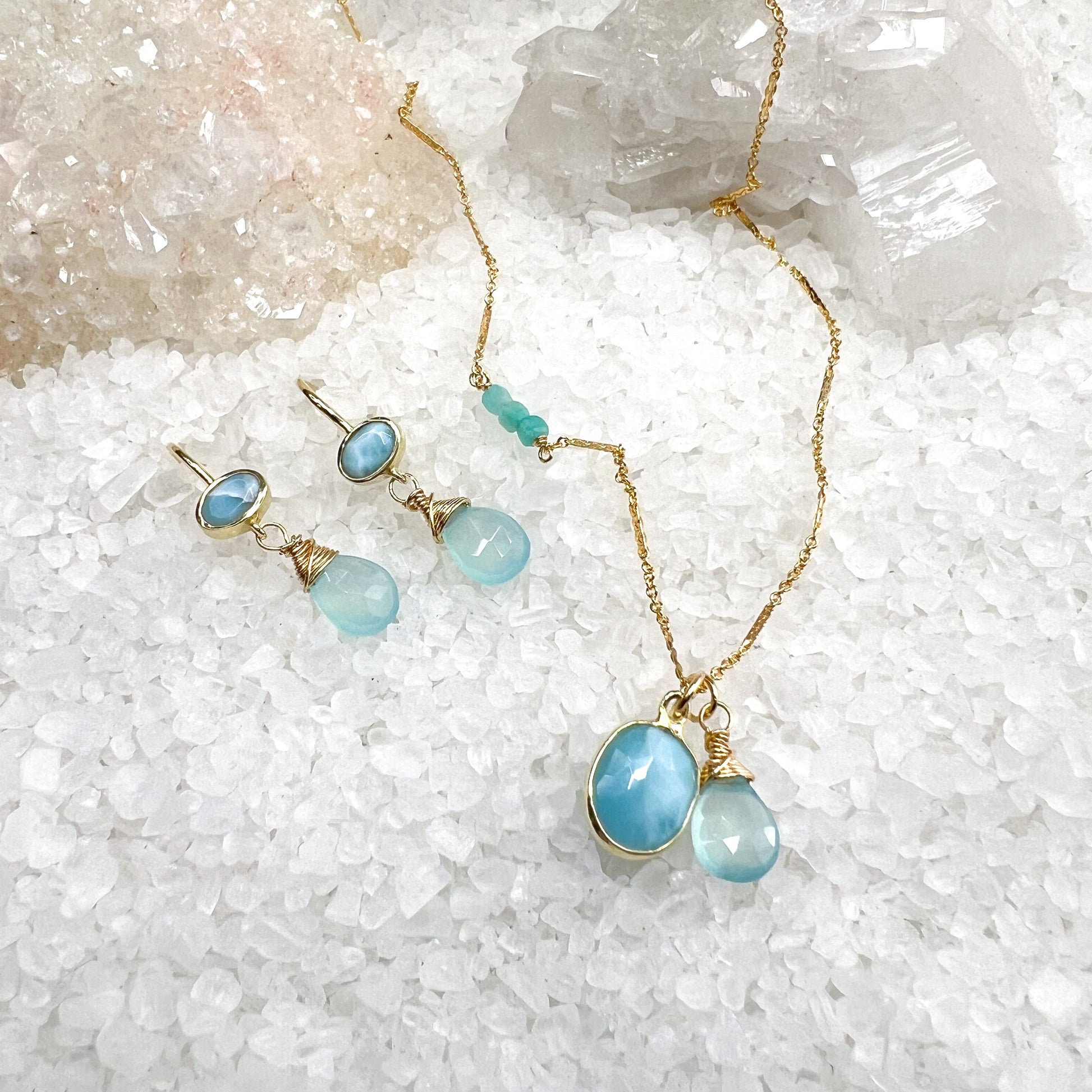 Larimar & Chalcedony Drop Earrings