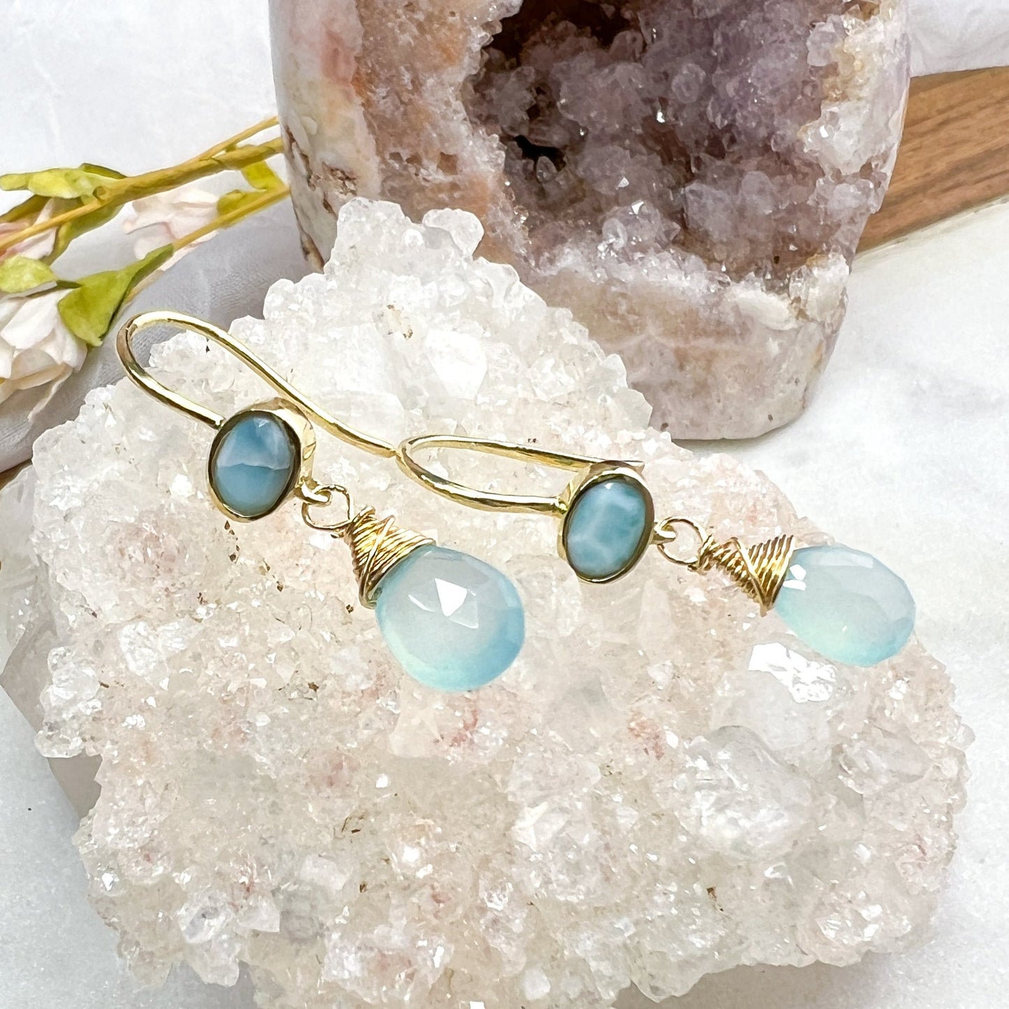 Larimar & Chalcedony Drop Earrings