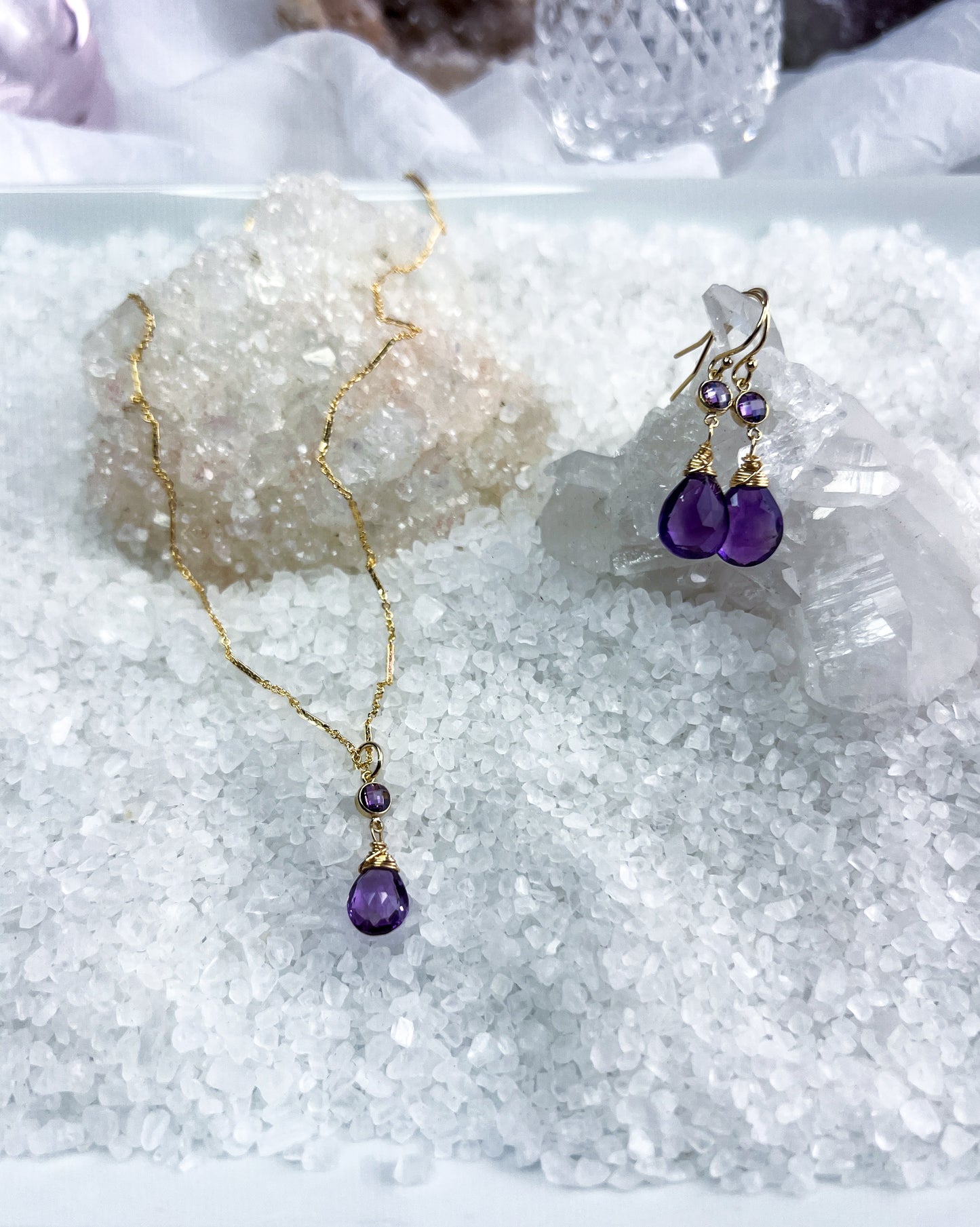 Amethyst Drop Necklace with Purple CZ Accent