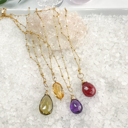 Ruby, Amethyst, Citrine, Olive quartz necklaces