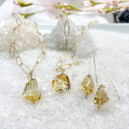Abstract faceted Citrine necklace & earring set